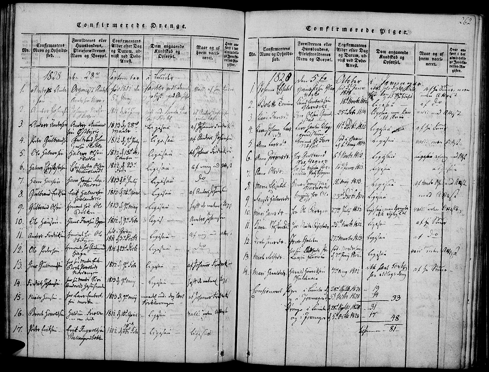 Jevnaker prestekontor, SAH/PREST-116/H/Ha/Haa/L0005: Parish register (official) no. 5, 1815-1837, p. 262