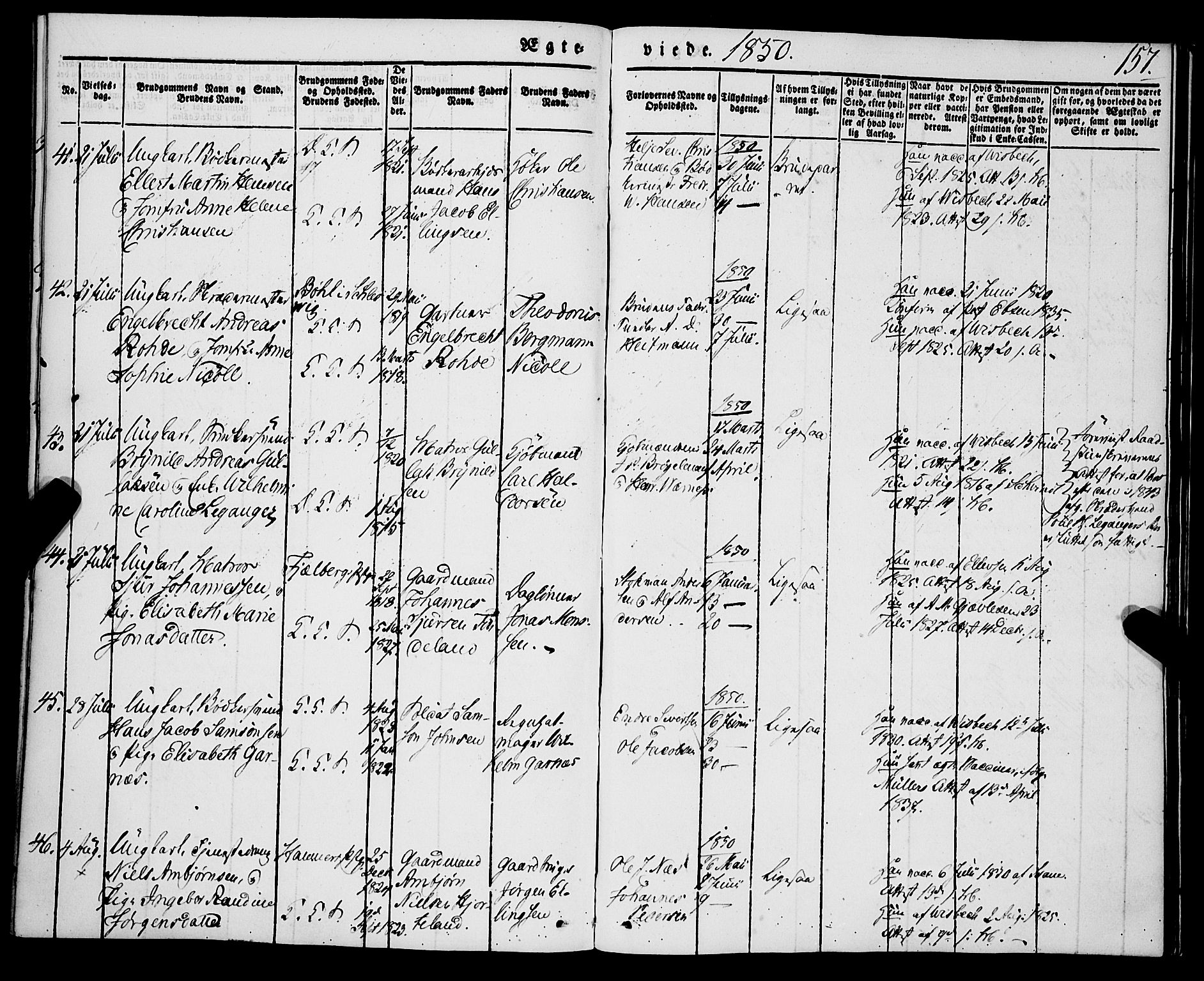 Korskirken sokneprestembete, AV/SAB-A-76101/H/Haa/L0034: Parish register (official) no. D 1, 1832-1852, p. 157