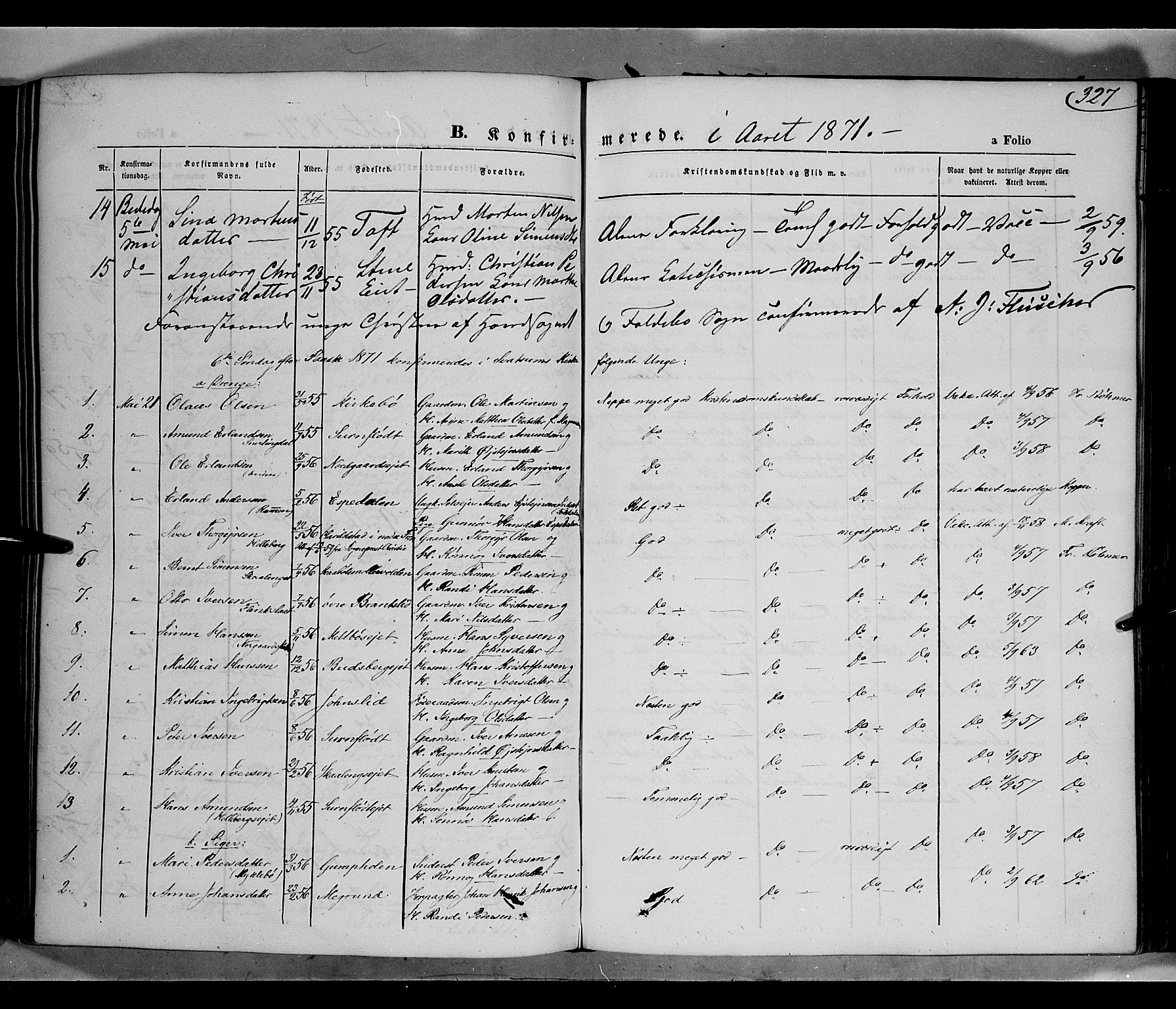 Gausdal prestekontor, AV/SAH-PREST-090/H/Ha/Haa/L0009: Parish register (official) no. 9, 1862-1873, p. 327