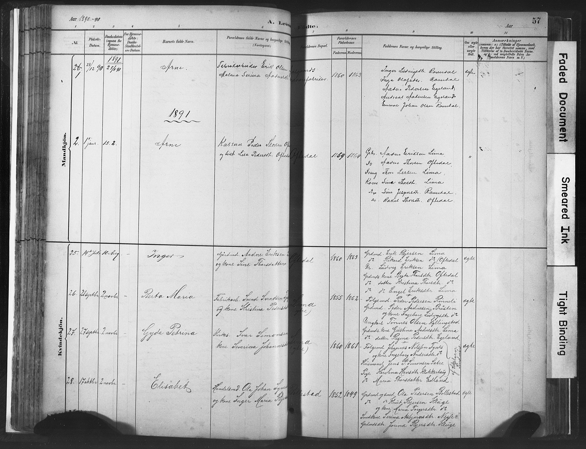 Lye sokneprestkontor, SAST/A-101794/001/30BA/L0010: Parish register (official) no. A 10, 1881-1896, p. 57