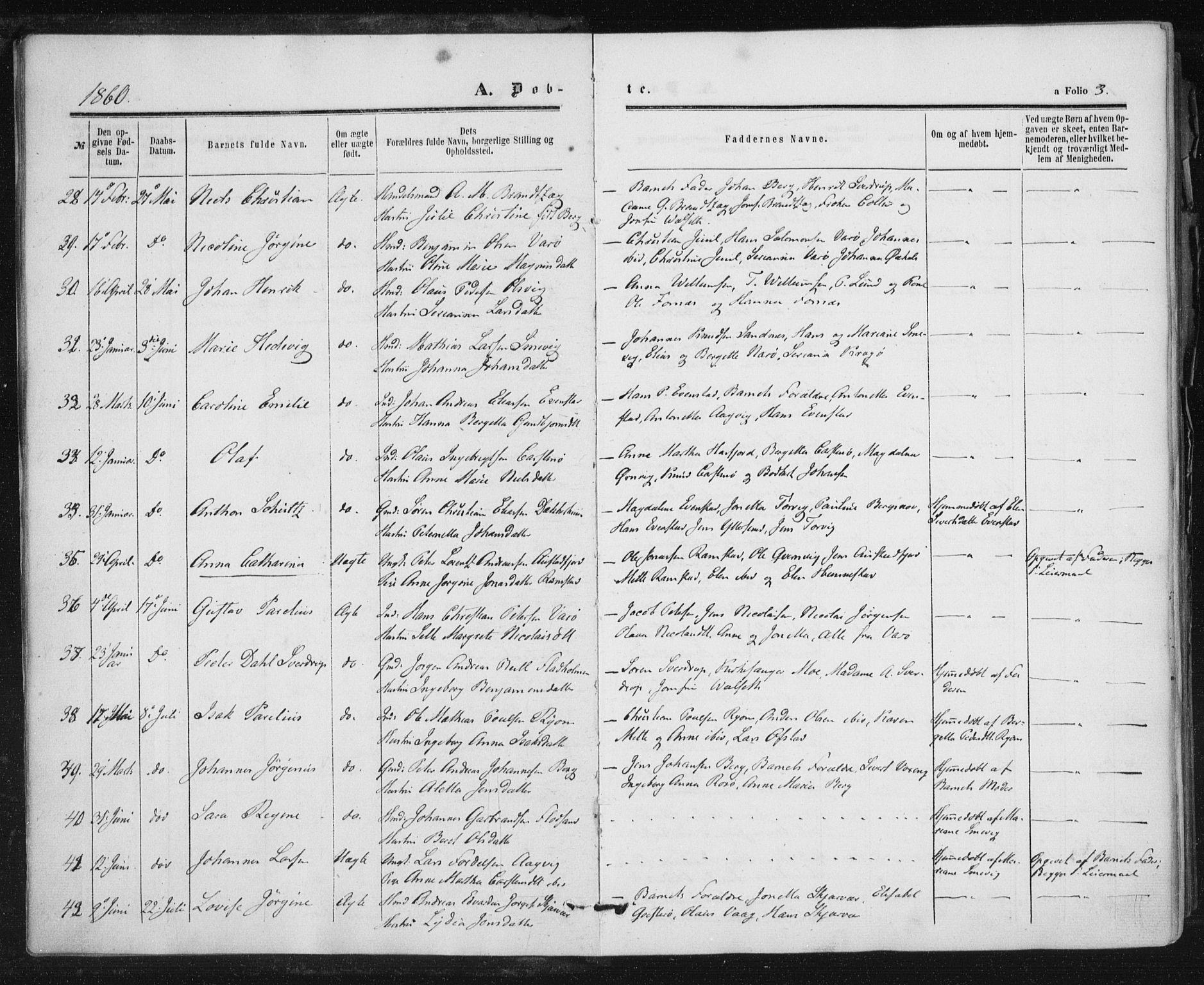 Ministerialprotokoller, klokkerbøker og fødselsregistre - Nord-Trøndelag, AV/SAT-A-1458/784/L0670: Parish register (official) no. 784A05, 1860-1876, p. 3