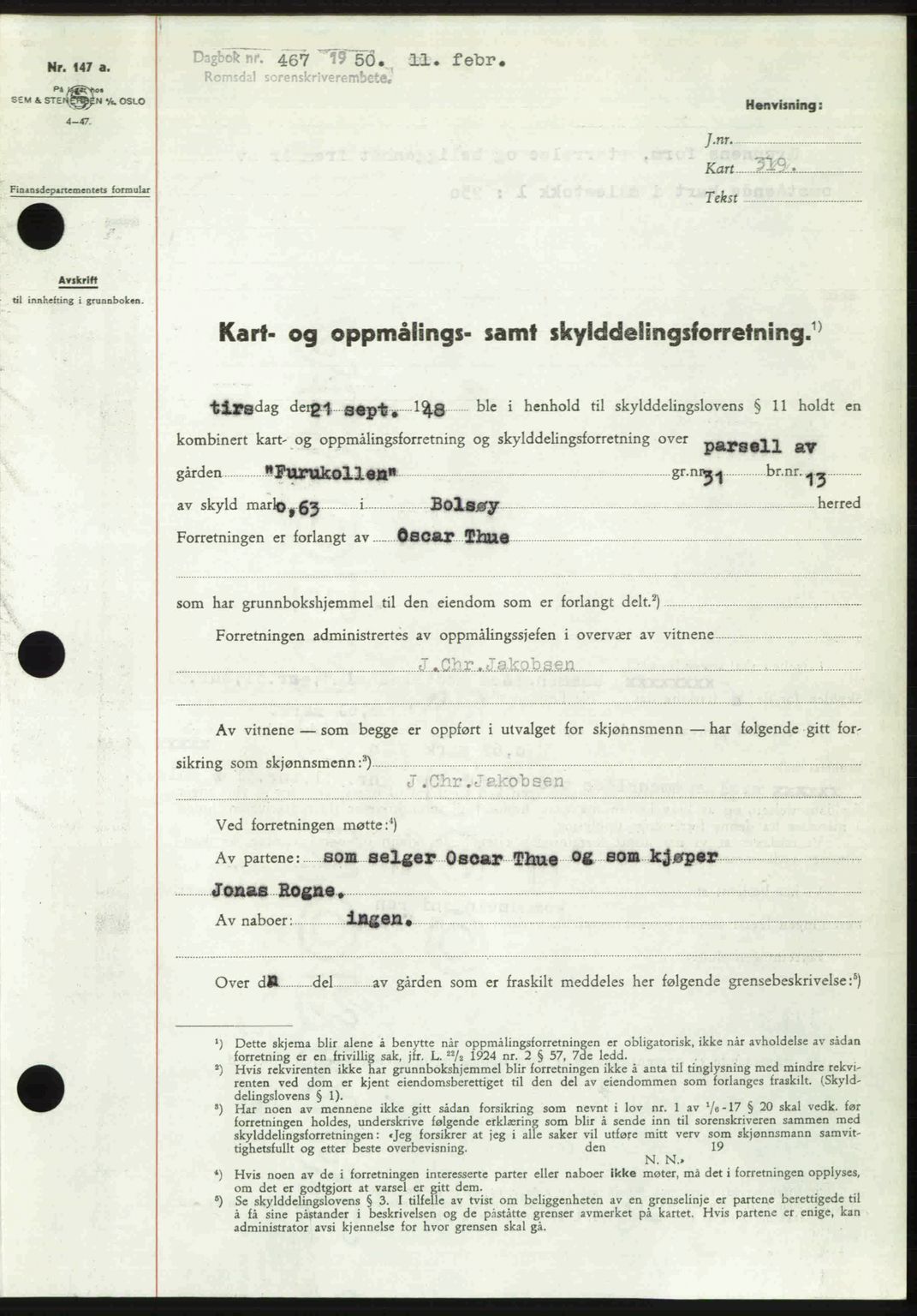 Romsdal sorenskriveri, AV/SAT-A-4149/1/2/2C: Mortgage book no. A32, 1950-1950, Diary no: : 467/1950