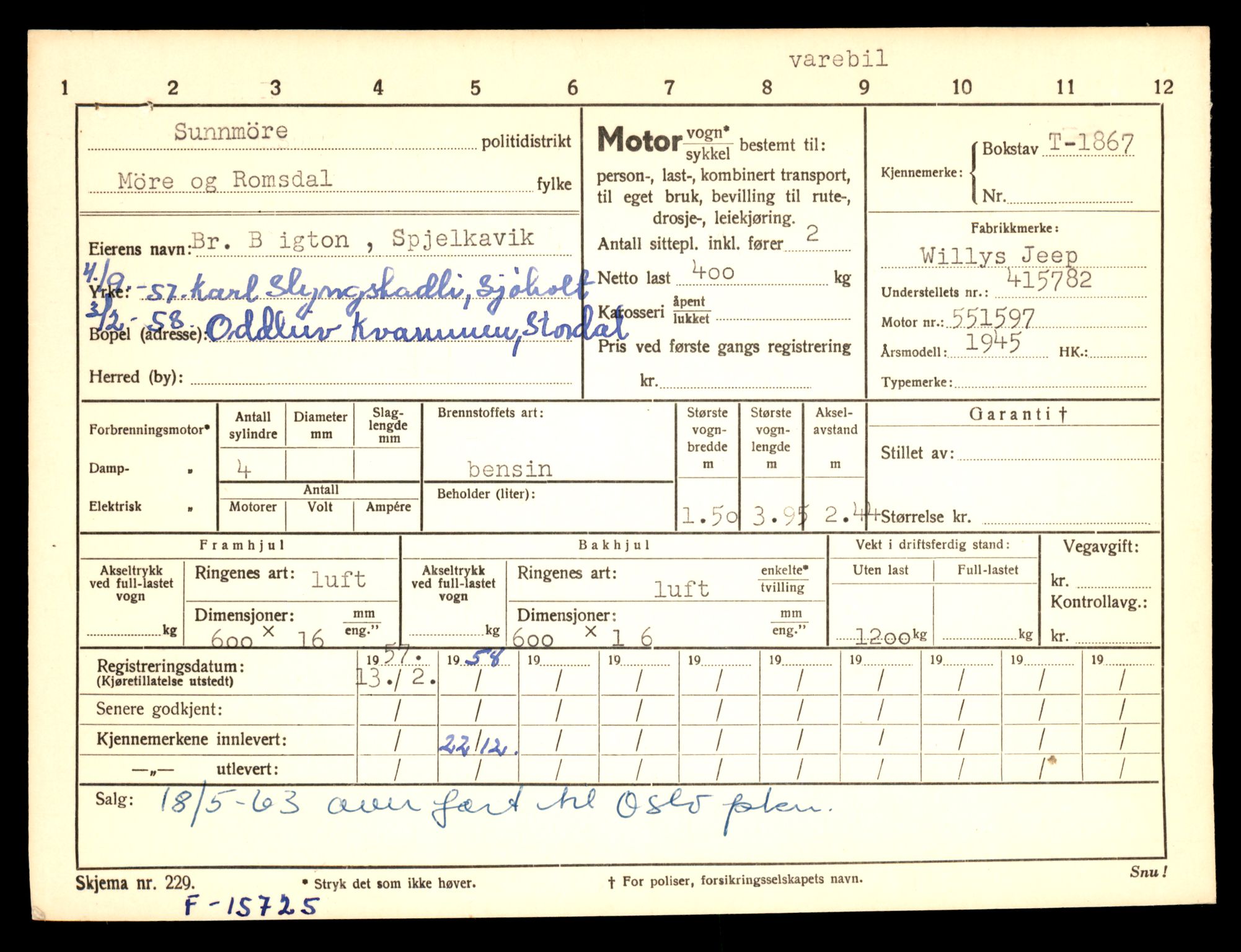 Møre og Romsdal vegkontor - Ålesund trafikkstasjon, AV/SAT-A-4099/F/Fe/L0016: Registreringskort for kjøretøy T 1851 - T 1984, 1927-1998, p. 327