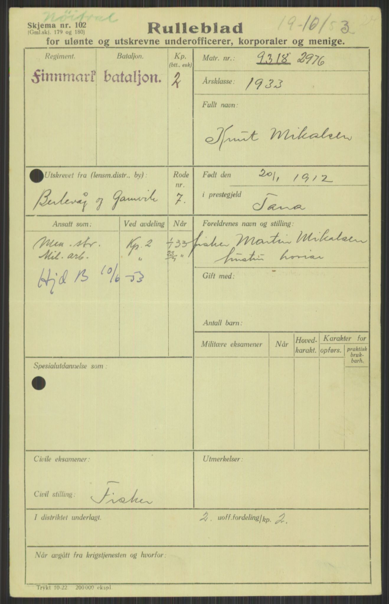 Forsvaret, Varanger bataljon, AV/RA-RAFA-2258/1/D/L0440: Rulleblad for fødte 1892-1912, 1892-1912, p. 1699