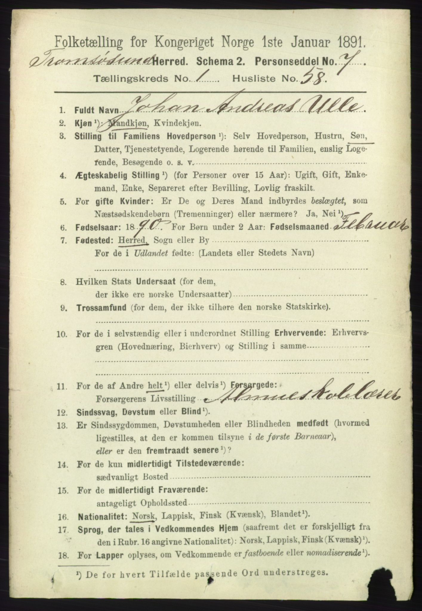 RA, 1891 census for 1934 Tromsøysund, 1891, p. 511