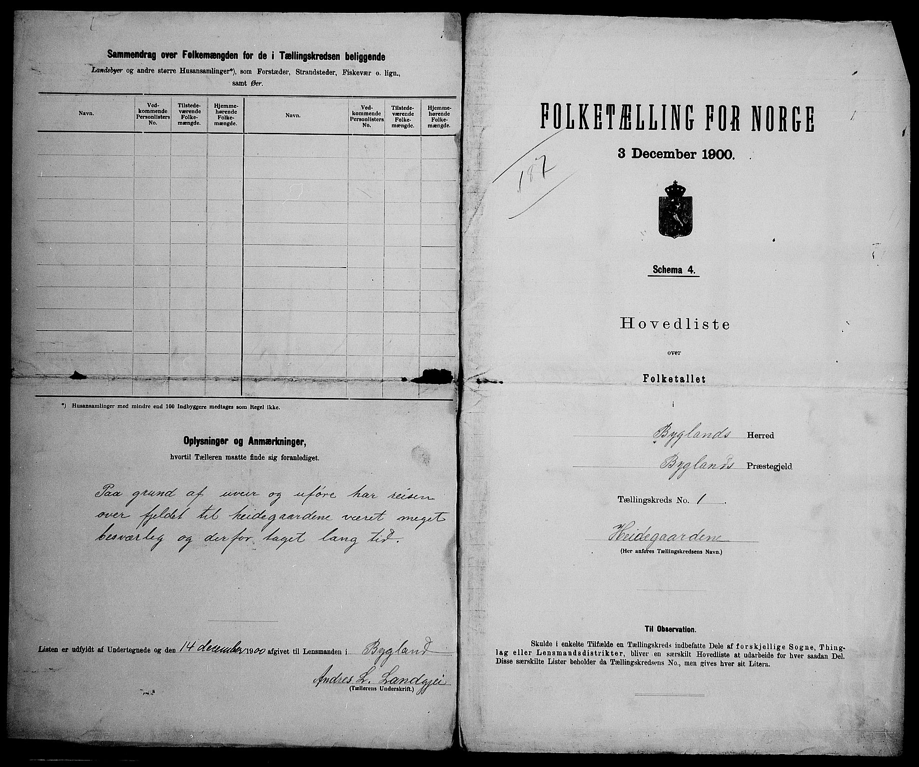 SAK, 1900 census for Bygland, 1900, p. 16