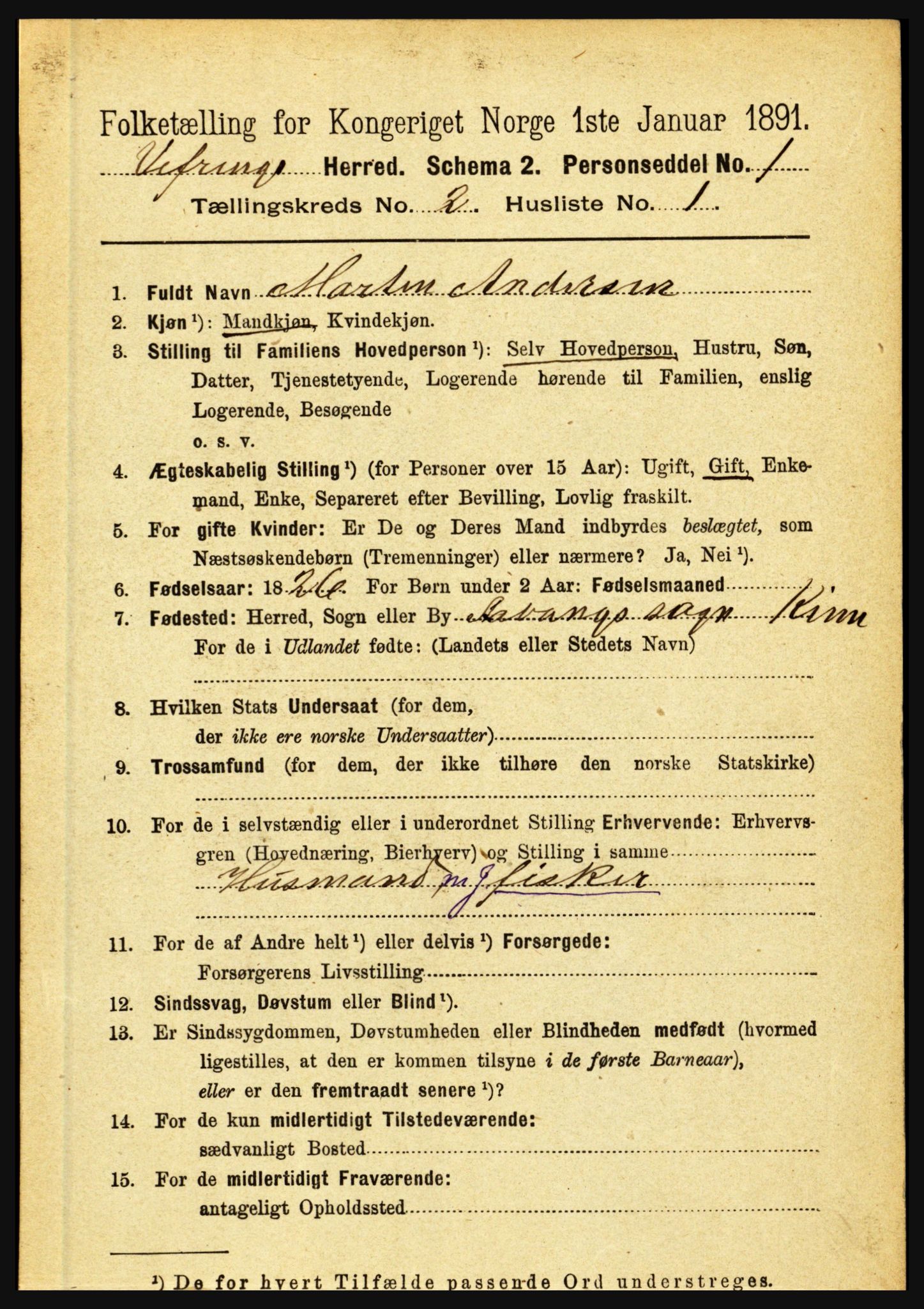 RA, 1891 census for 1434 Vevring, 1891, p. 426