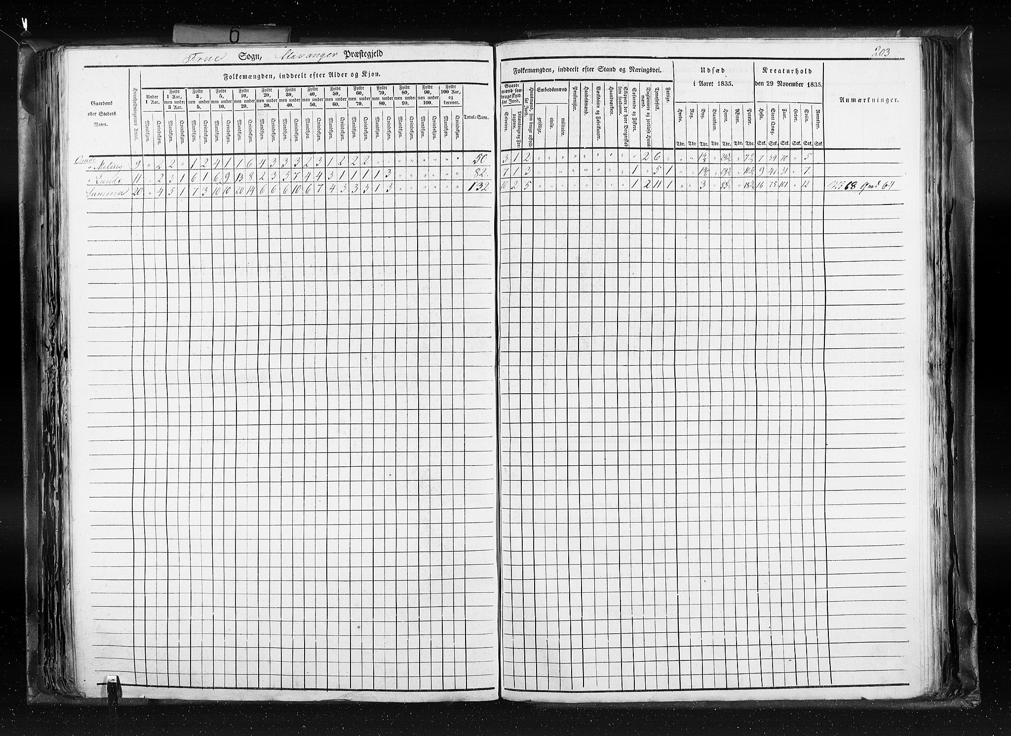 RA, Census 1835, vol. 6: Lister og Mandal amt og Stavanger amt, 1835, p. 203