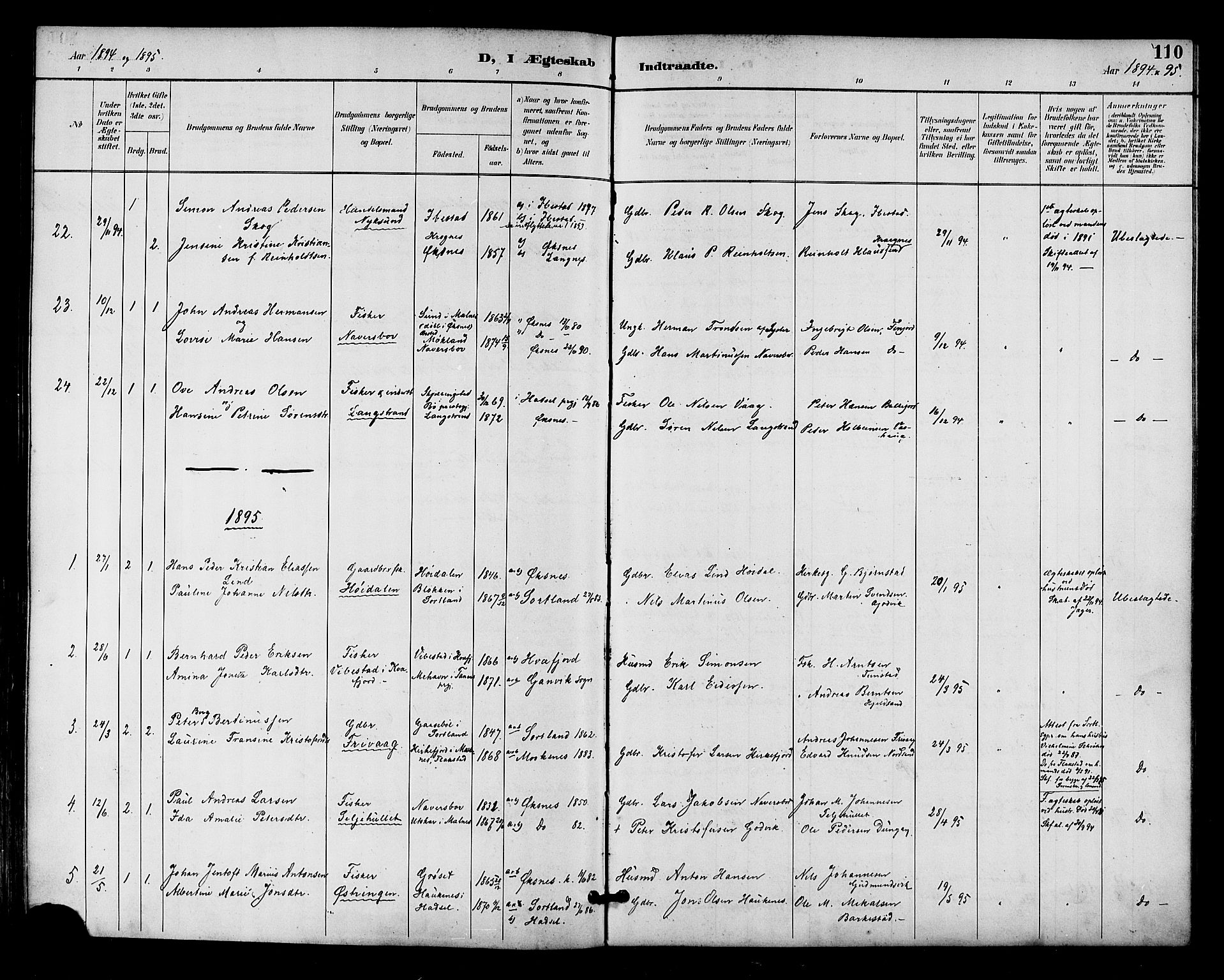 Ministerialprotokoller, klokkerbøker og fødselsregistre - Nordland, AV/SAT-A-1459/893/L1338: Parish register (official) no. 893A10, 1894-1903, p. 110