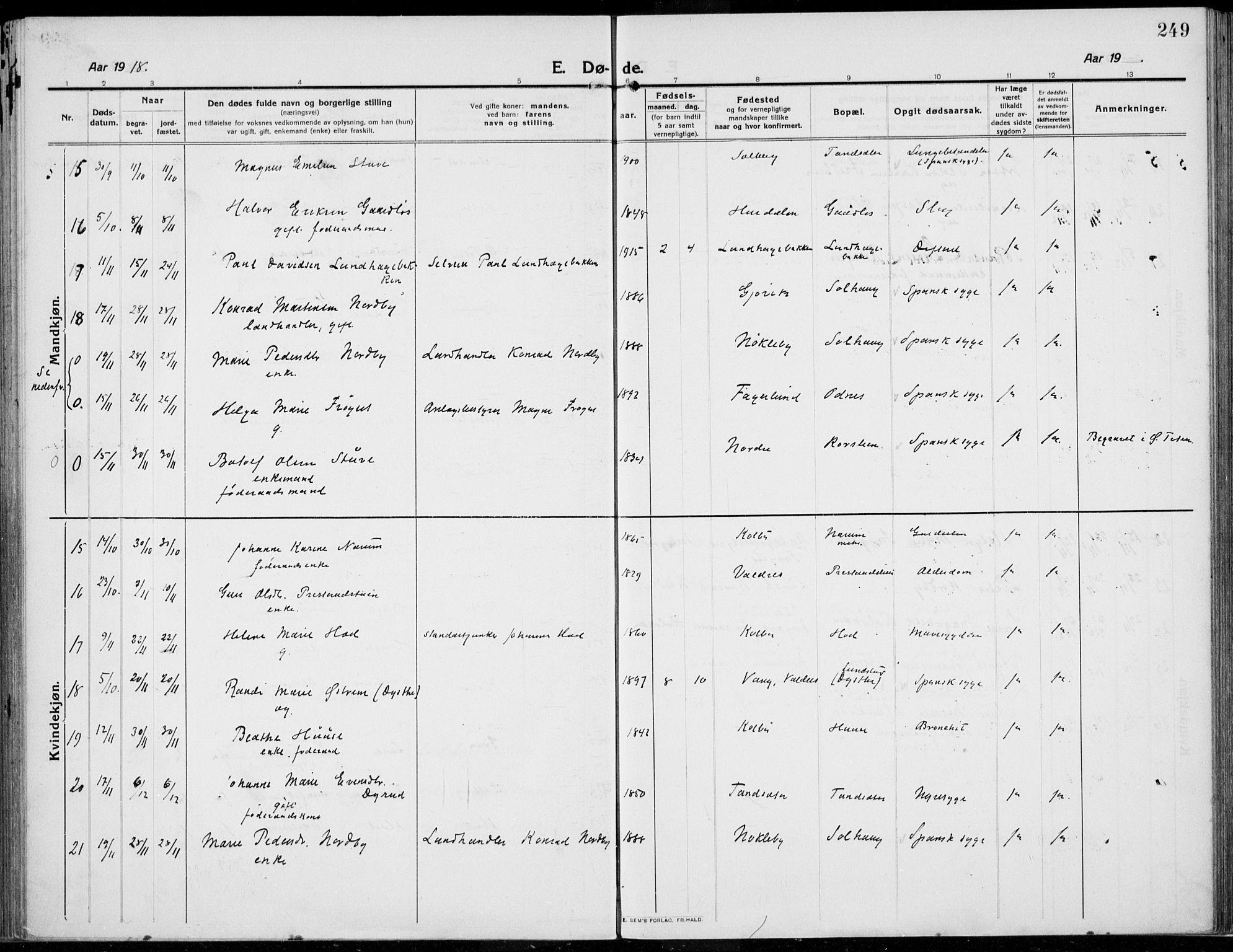 Kolbu prestekontor, SAH/PREST-110/H/Ha/Haa/L0002: Parish register (official) no. 2, 1912-1926, p. 249