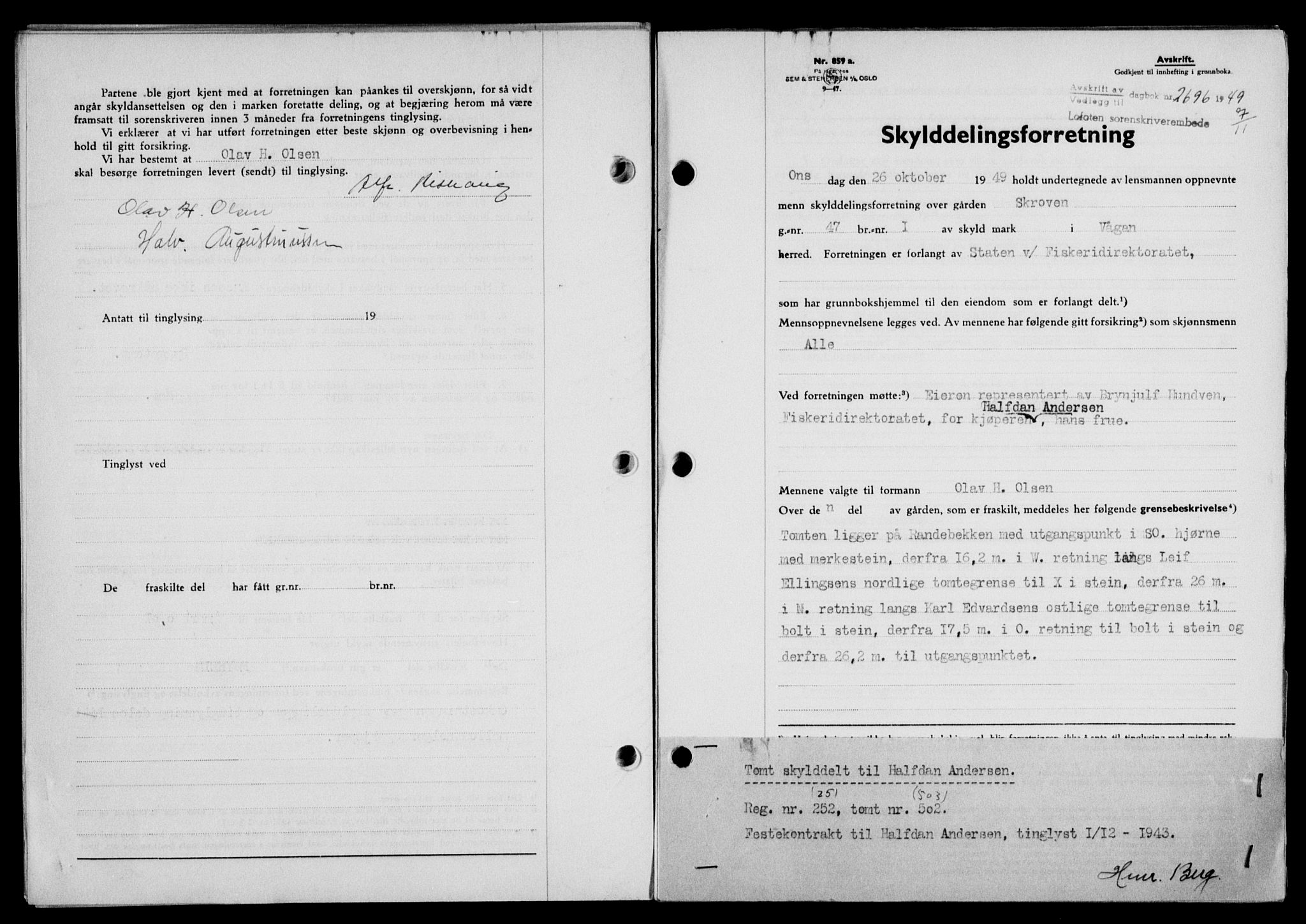 Lofoten sorenskriveri, SAT/A-0017/1/2/2C/L0022a: Mortgage book no. 22a, 1949-1950, Diary no: : 2696/1949