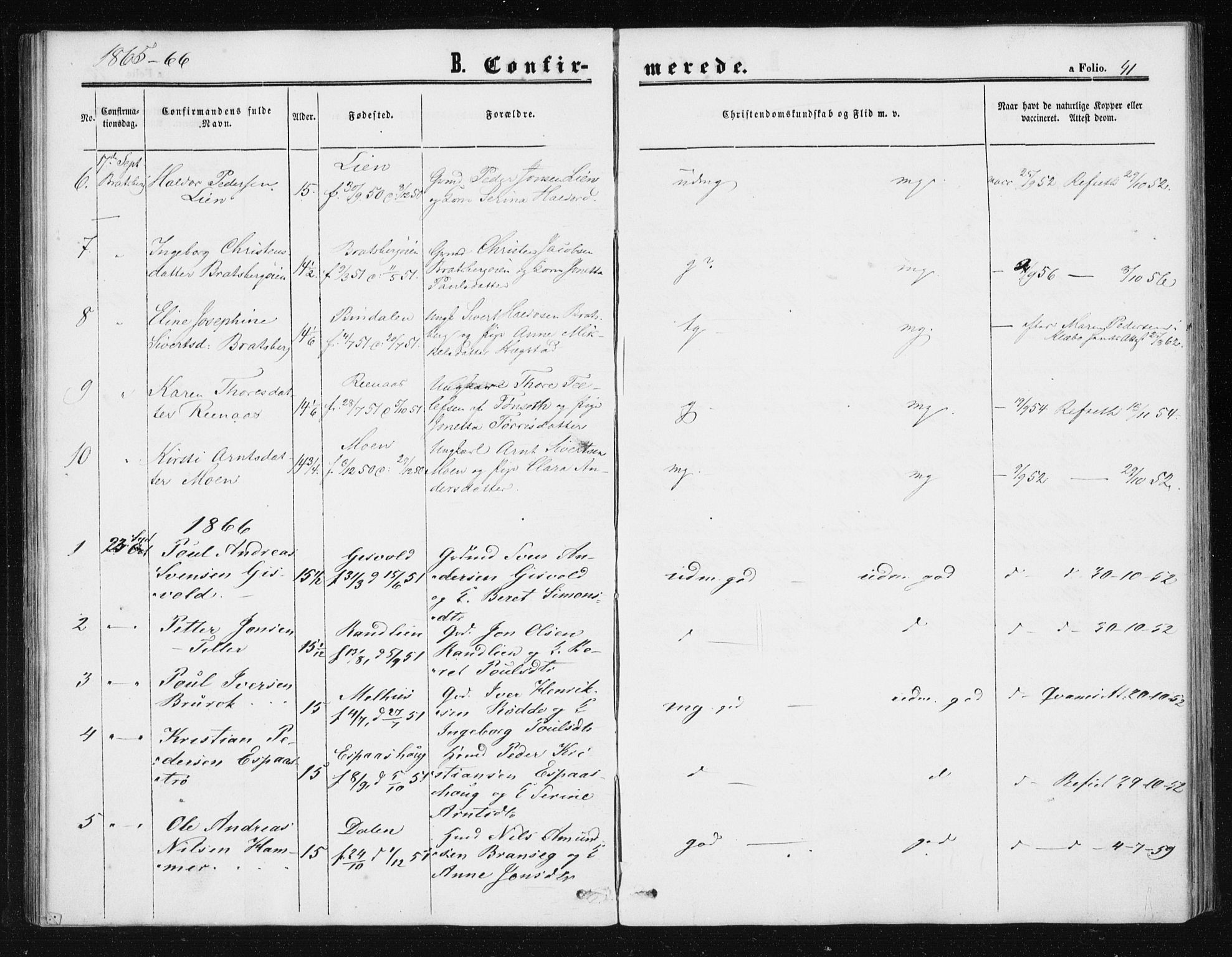 Ministerialprotokoller, klokkerbøker og fødselsregistre - Sør-Trøndelag, SAT/A-1456/608/L0333: Parish register (official) no. 608A02, 1862-1876, p. 41