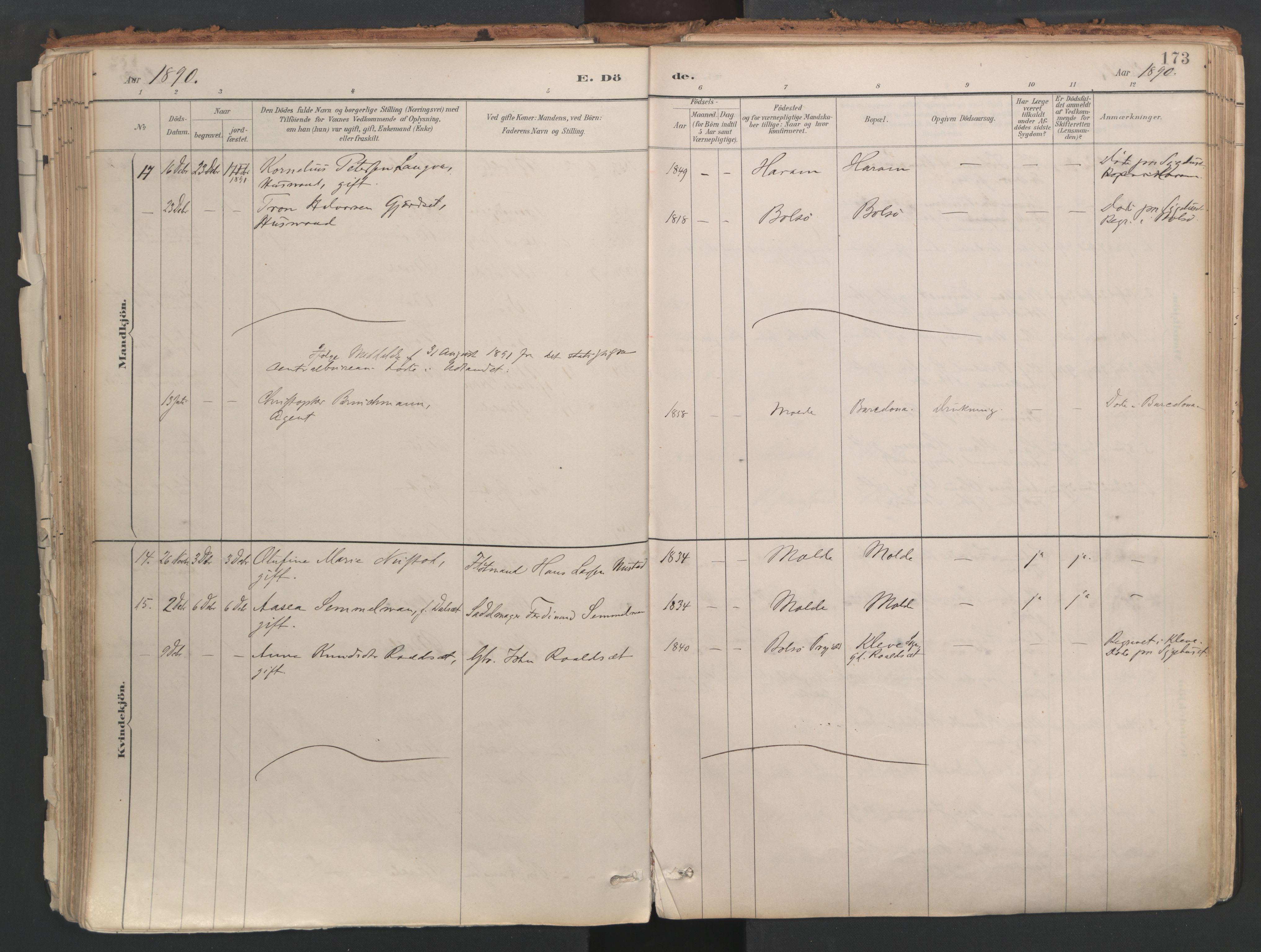 Ministerialprotokoller, klokkerbøker og fødselsregistre - Møre og Romsdal, SAT/A-1454/558/L0692: Parish register (official) no. 558A06, 1887-1971, p. 173