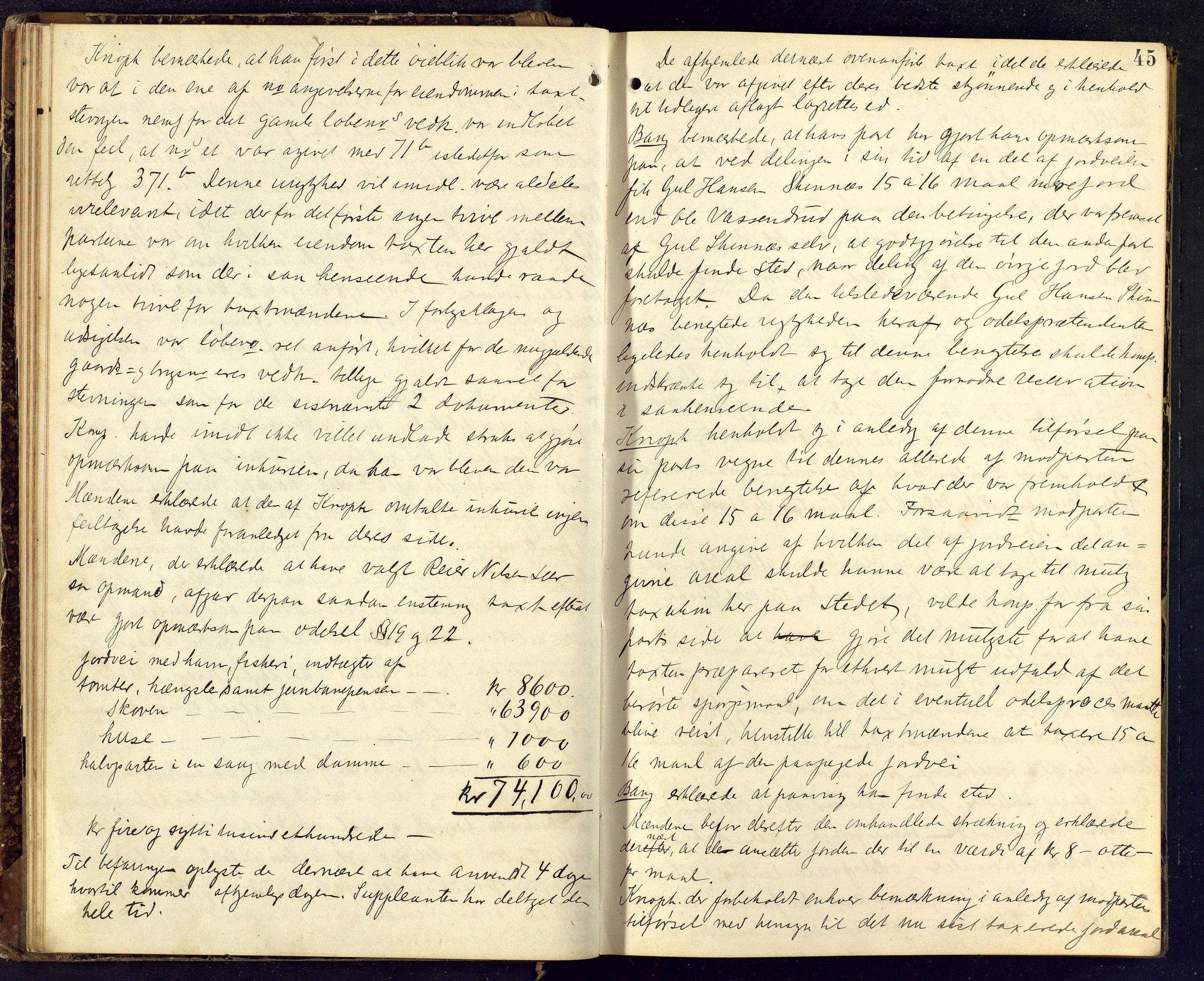 Eiker, Modum og Sigdal sorenskriveri, AV/SAKO-A-123/F/Fc/L0023: Ekstrarettsprotokoll - sorenskriveriet, 1890-1896, p. 45