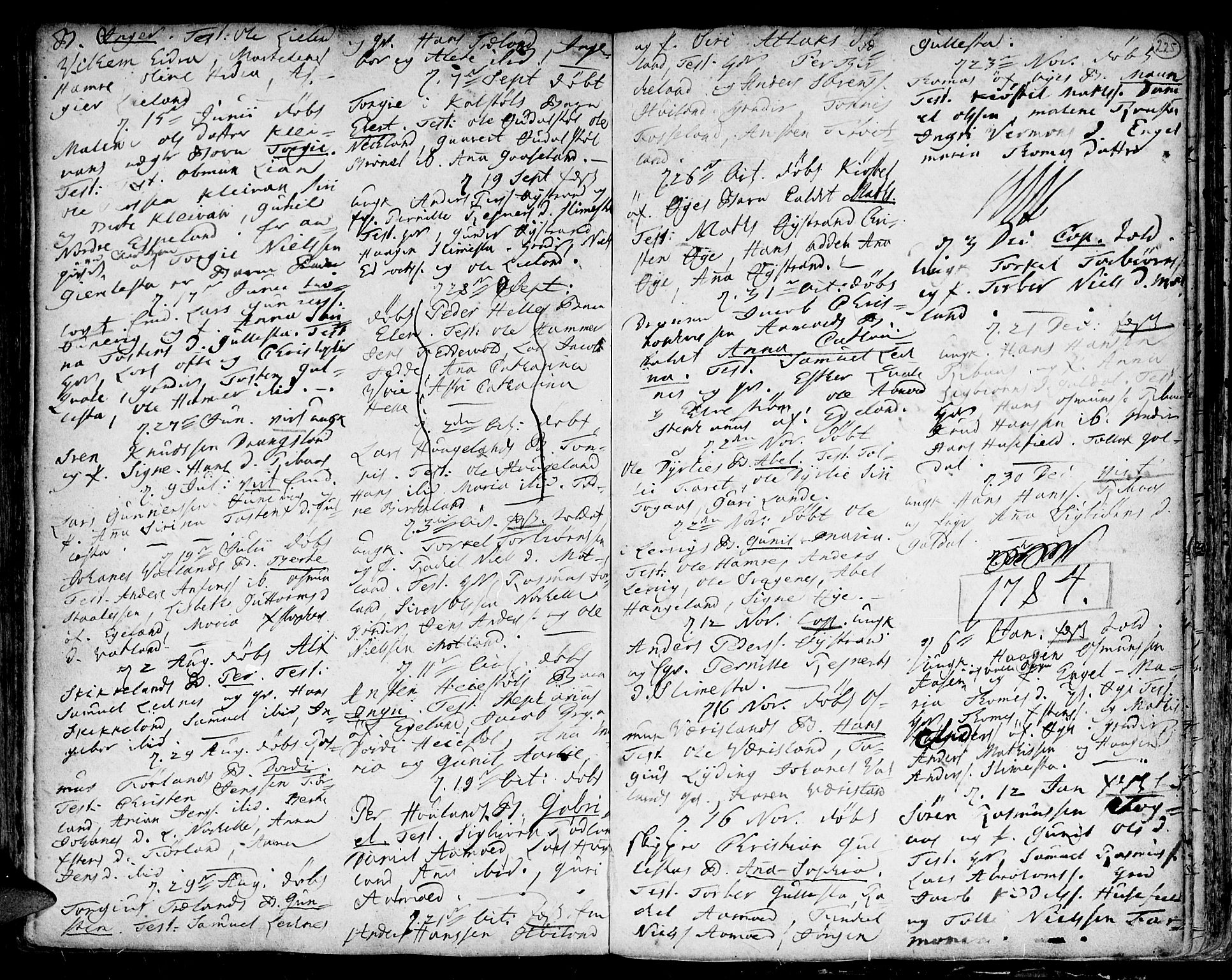 Kvinesdal sokneprestkontor, AV/SAK-1111-0026/F/Fa/Fab/L0001: Parish register (official) no. A 1 /1, 1710-1788, p. 225