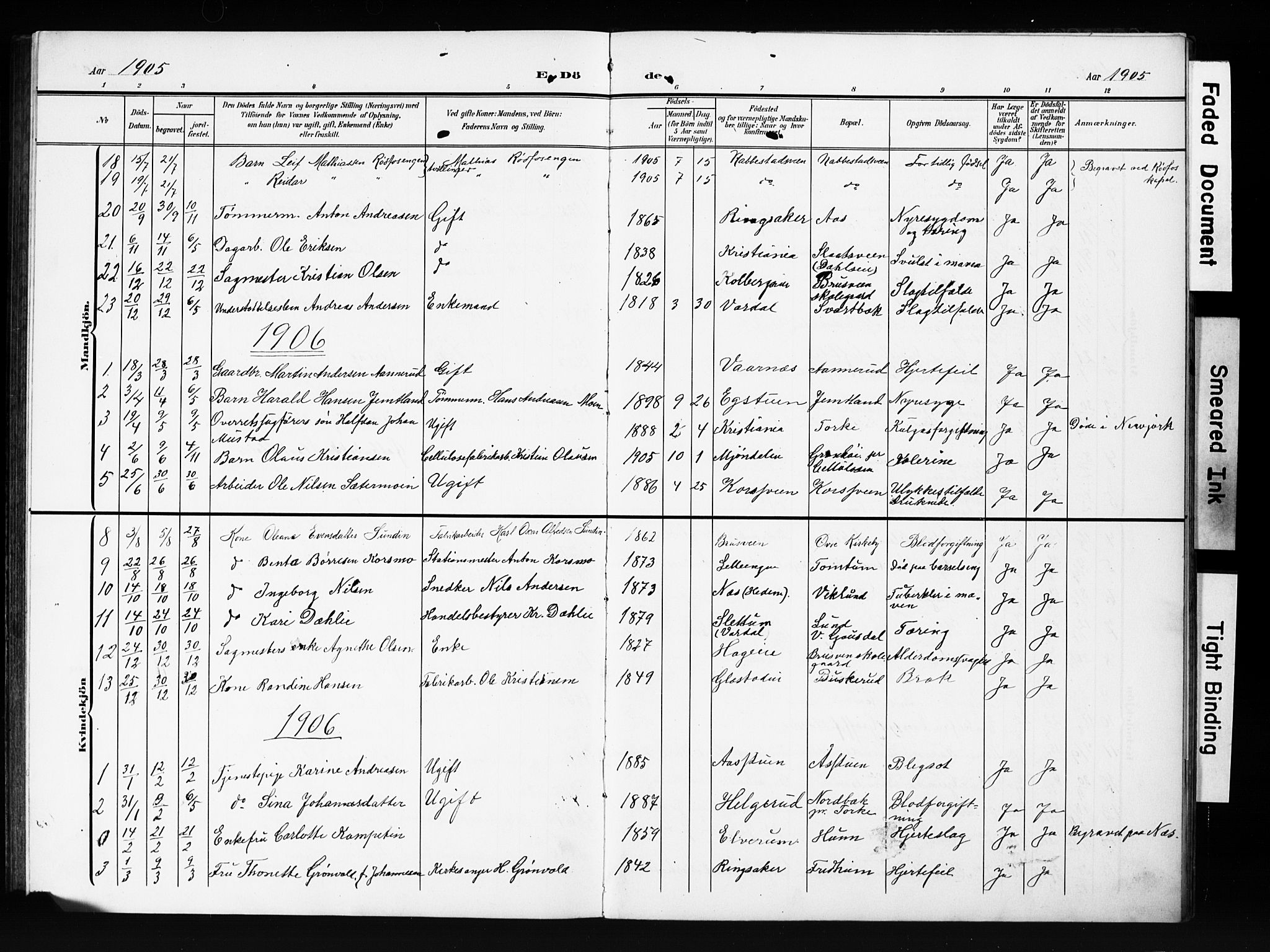 Vardal prestekontor, SAH/PREST-100/H/Ha/Hab/L0013: Parish register (copy) no. 13, 1904-1915