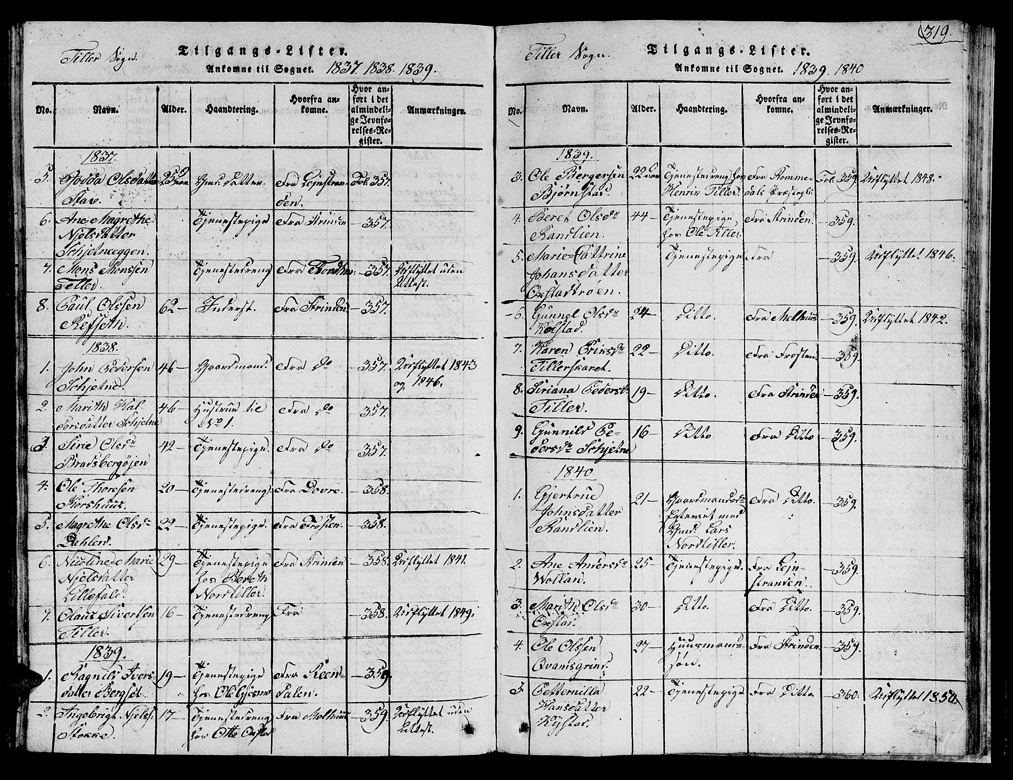 Ministerialprotokoller, klokkerbøker og fødselsregistre - Sør-Trøndelag, SAT/A-1456/621/L0458: Parish register (copy) no. 621C01, 1816-1865, p. 319