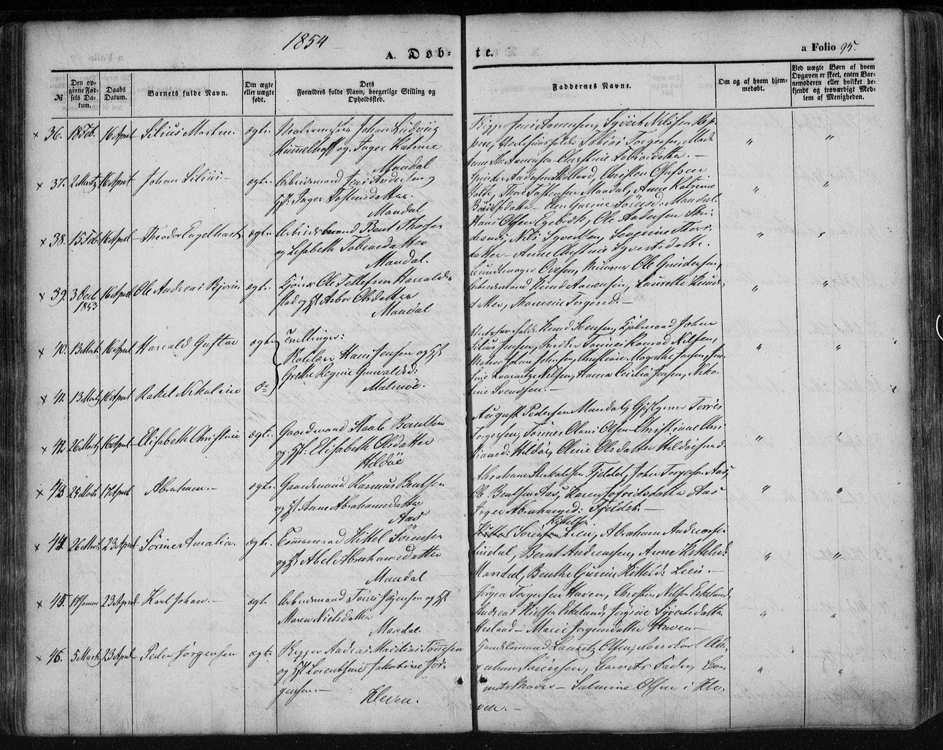 Mandal sokneprestkontor, AV/SAK-1111-0030/F/Fa/Faa/L0013: Parish register (official) no. A 13, 1847-1859, p. 95