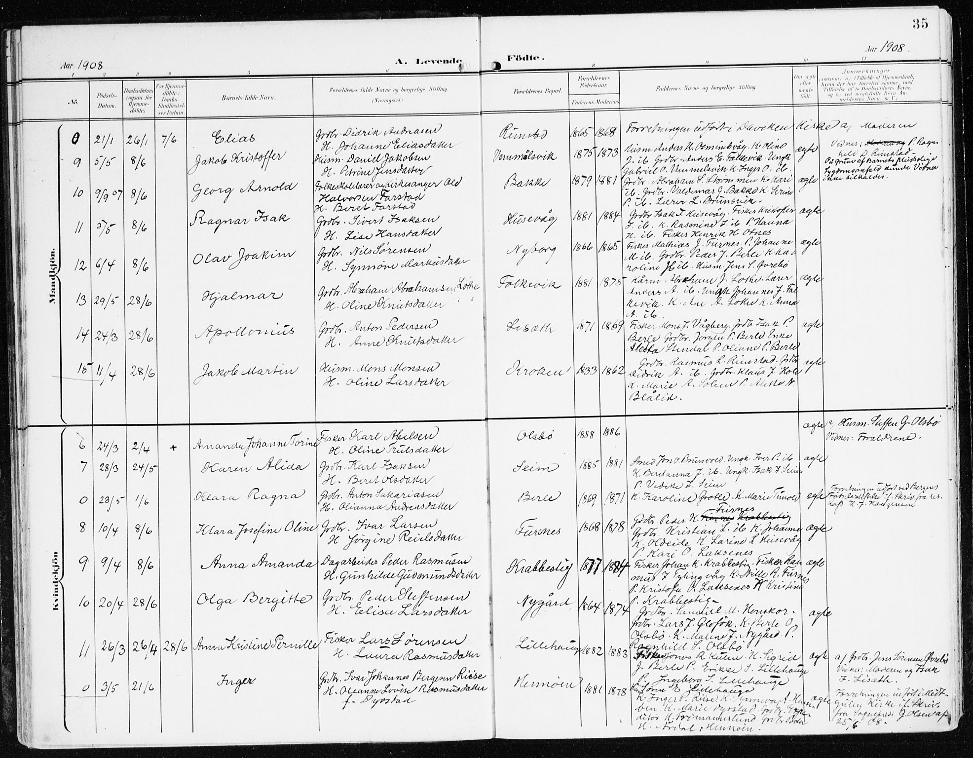 Davik sokneprestembete, AV/SAB-A-79701/H/Haa/Haad/L0002: Parish register (official) no. D 2, 1901-1930, p. 35