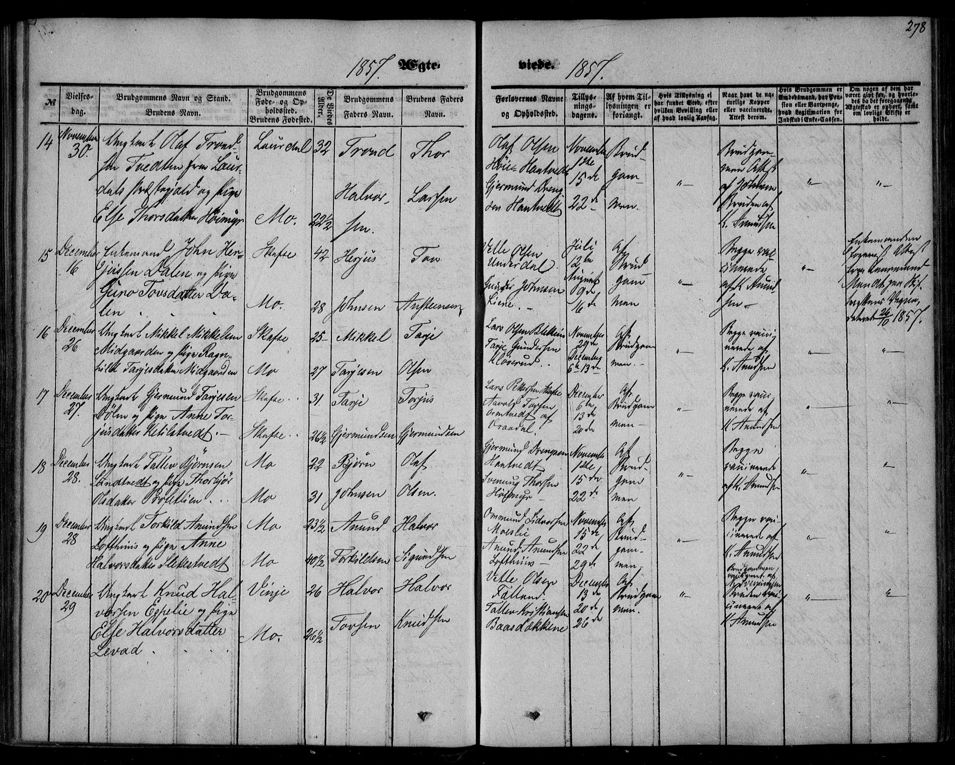 Mo kirkebøker, SAKO/A-286/F/Fa/L0005: Parish register (official) no. I 5, 1844-1864, p. 278