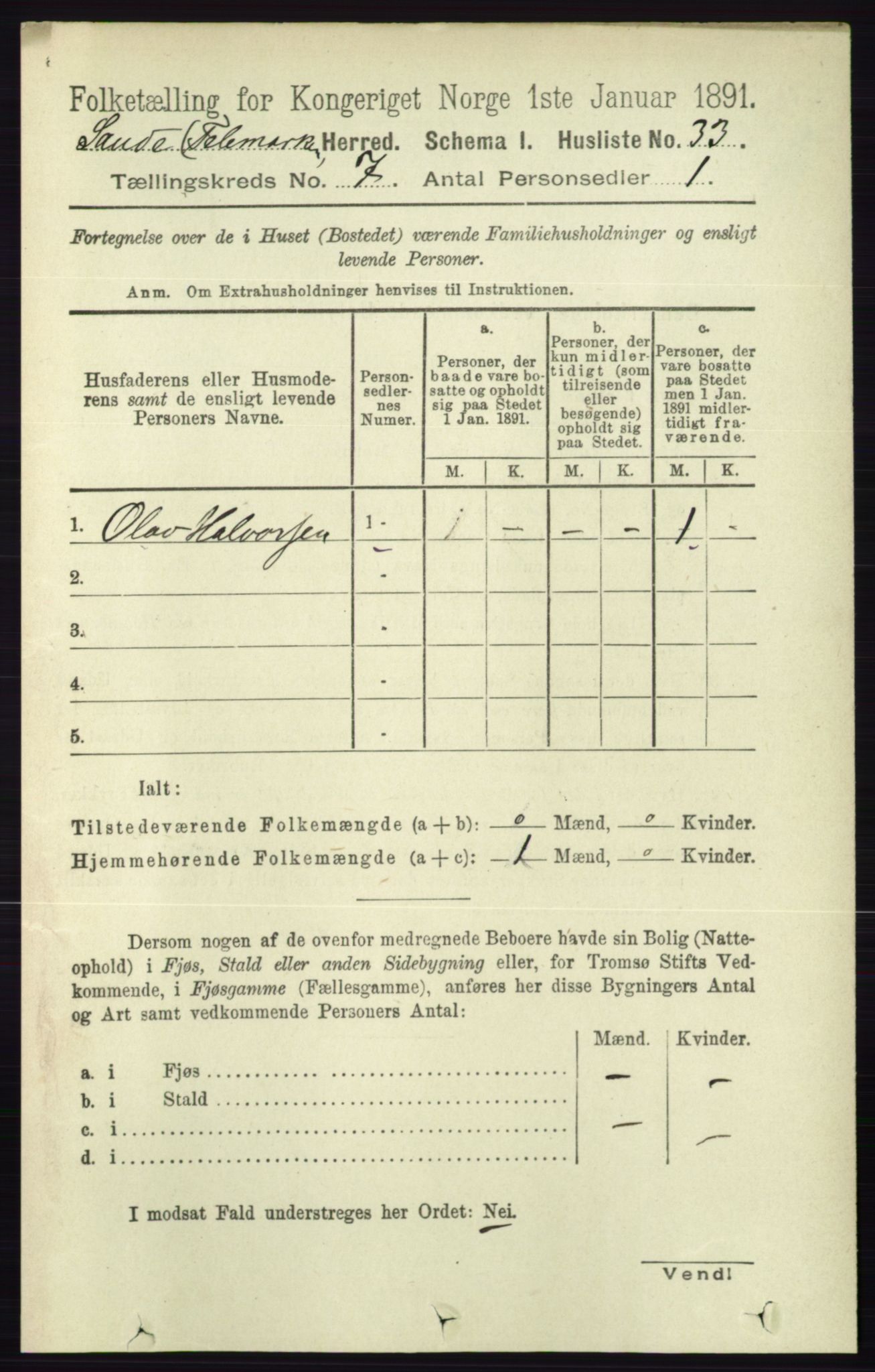 RA, 1891 census for 0822 Sauherad, 1891, p. 2016