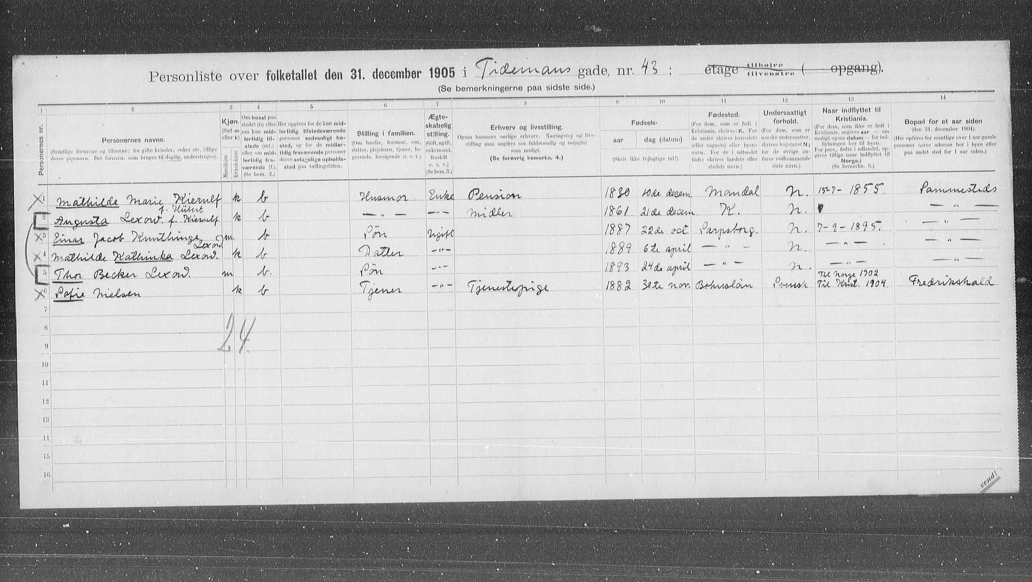 OBA, Municipal Census 1905 for Kristiania, 1905, p. 58413