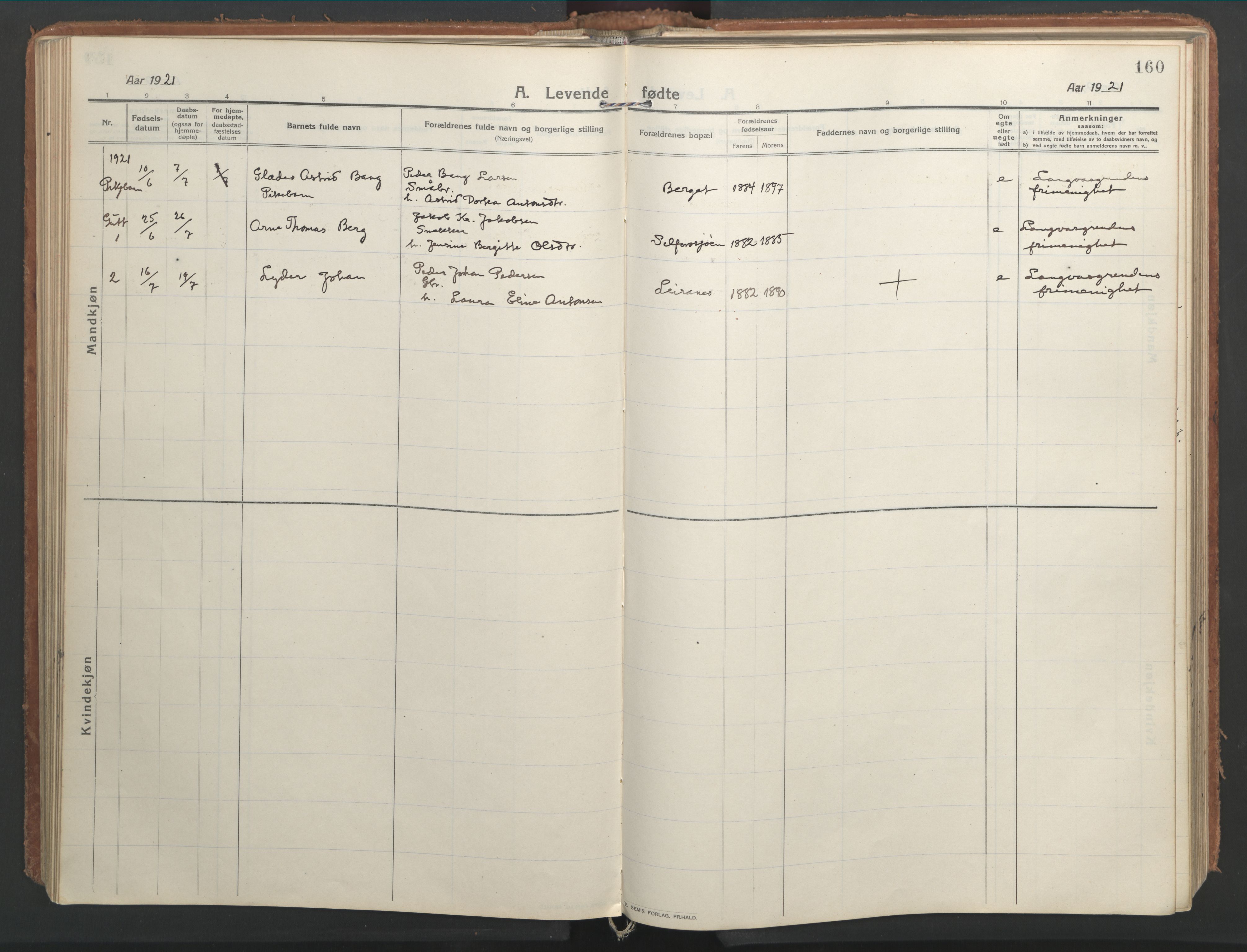 Ministerialprotokoller, klokkerbøker og fødselsregistre - Nordland, SAT/A-1459/827/L0404: Parish register (official) no. 827A16, 1912-1925, p. 160