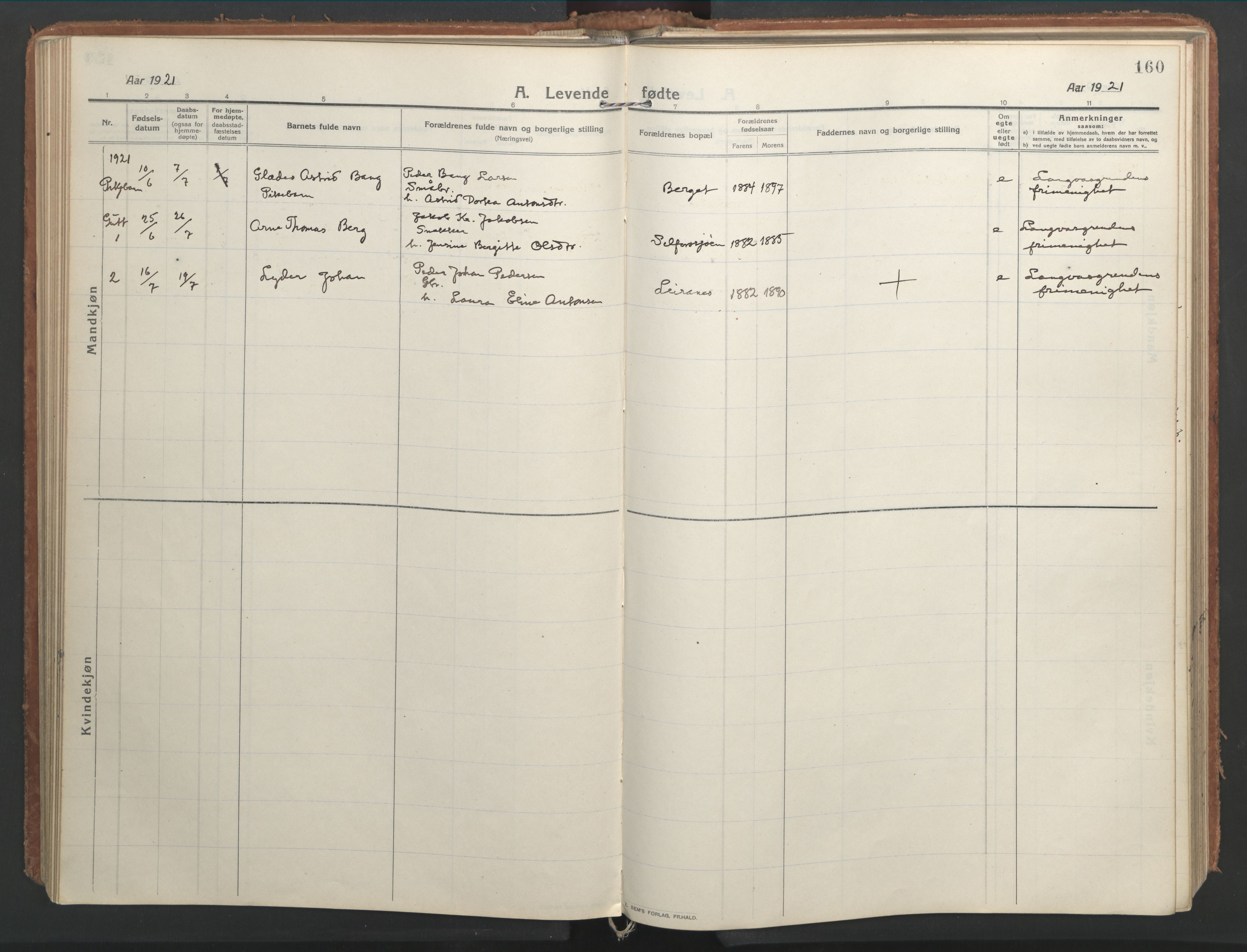 Ministerialprotokoller, klokkerbøker og fødselsregistre - Nordland, AV/SAT-A-1459/827/L0404: Parish register (official) no. 827A16, 1912-1925, p. 160