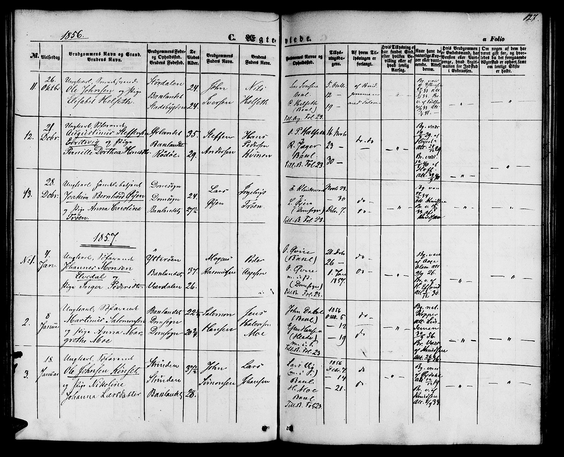 Ministerialprotokoller, klokkerbøker og fødselsregistre - Sør-Trøndelag, SAT/A-1456/604/L0184: Parish register (official) no. 604A05, 1851-1860, p. 127