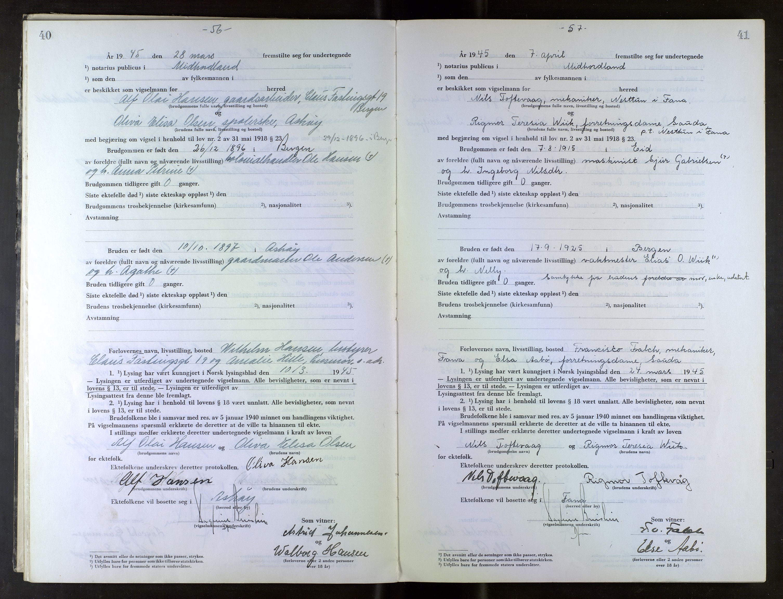 Midhordland sorenskriveri, AV/SAB-A-3001/1/M/Mc/Mca/L0007: Notarialbilag. Vigselbøker, 1945-1948, p. 40-41