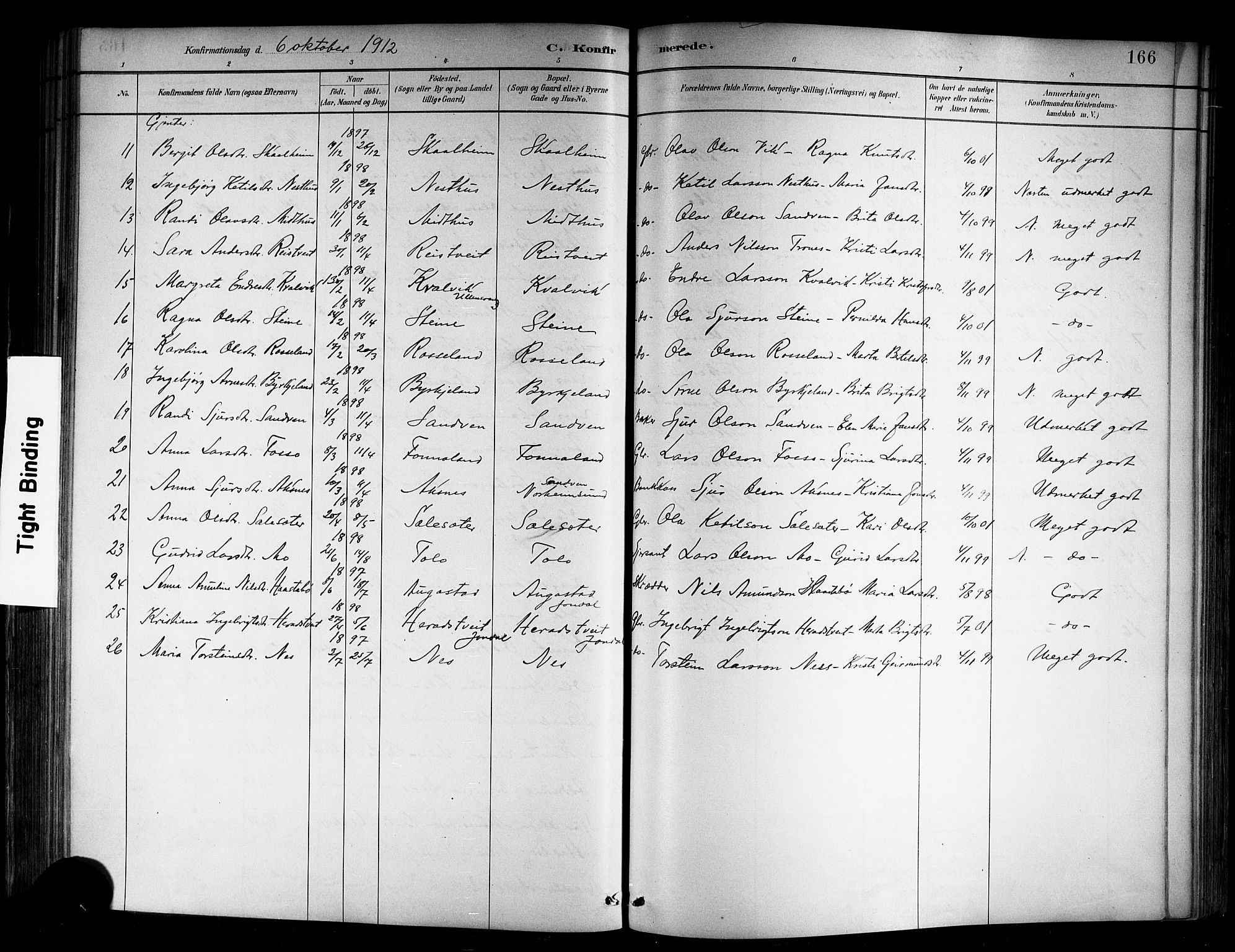 Kvam sokneprestembete, SAB/A-76201/H/Hab: Parish register (copy) no. B 3, 1884-1916, p. 166