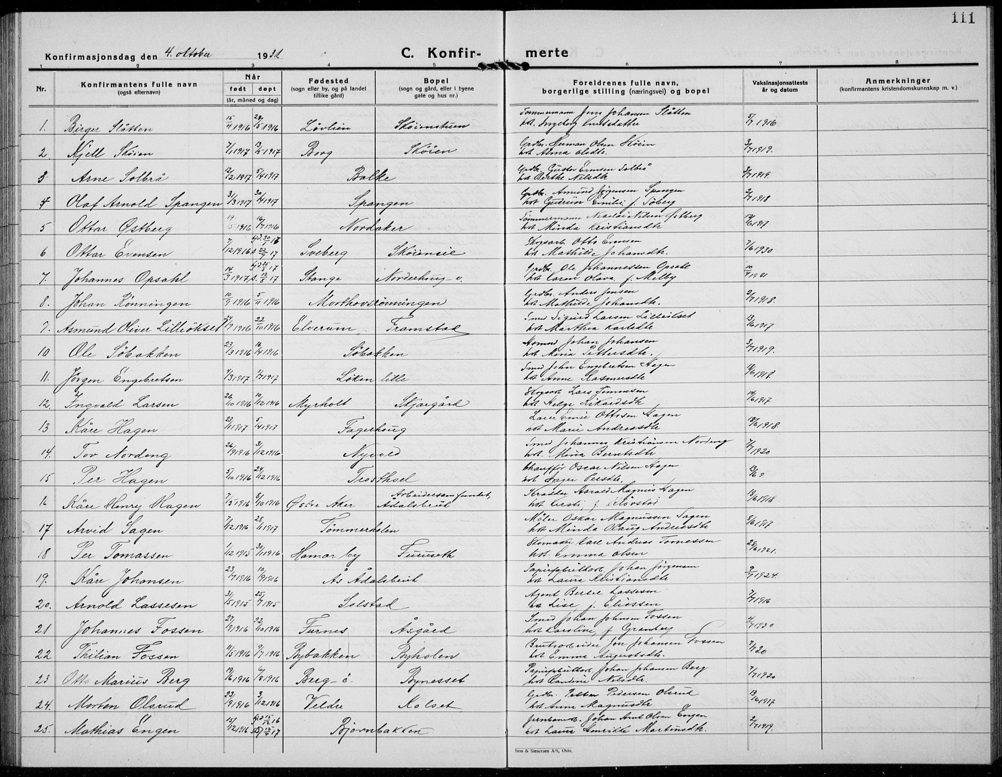 Løten prestekontor, SAH/PREST-022/L/La/L0009: Parish register (copy) no. 9, 1930-1939, p. 111