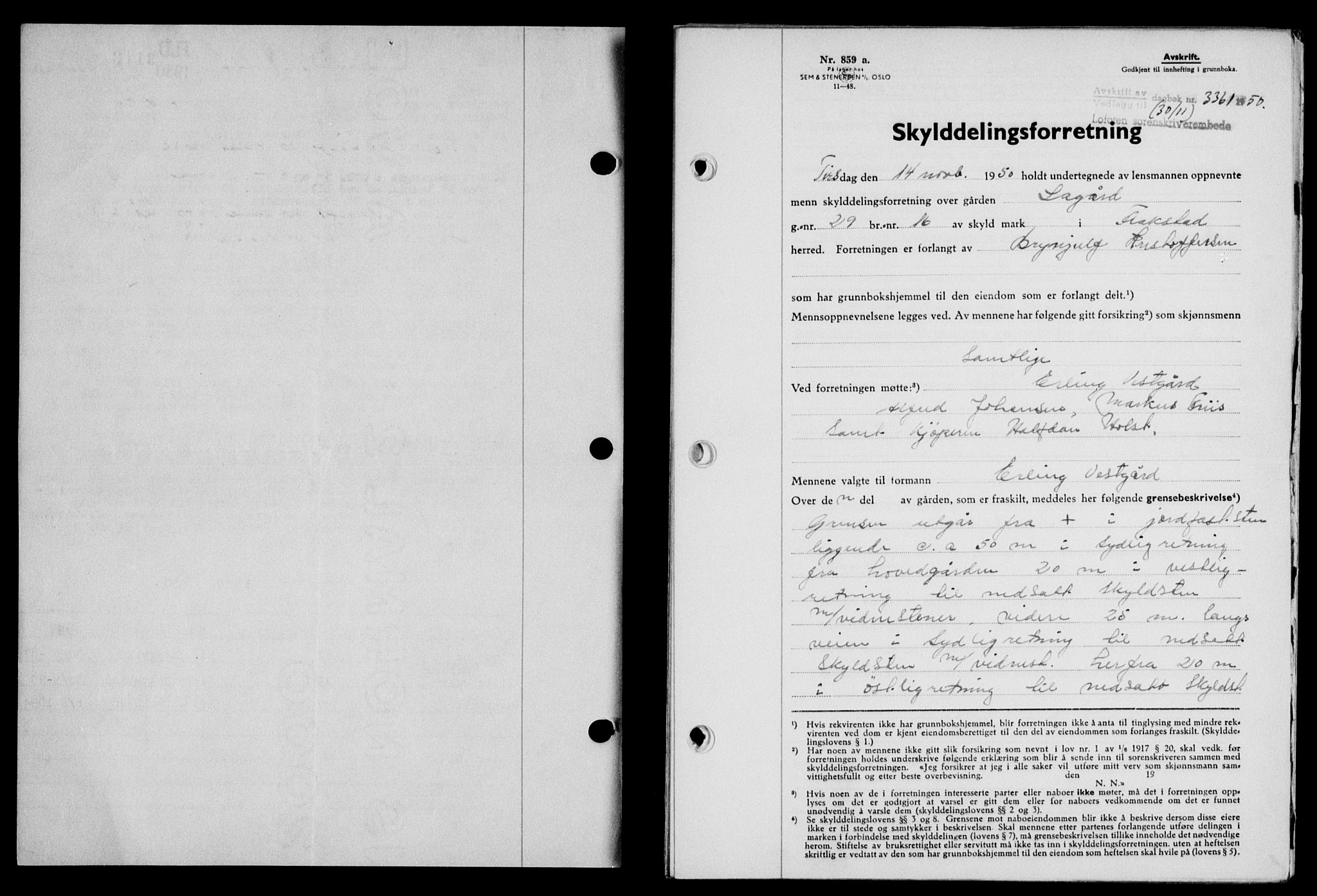 Lofoten sorenskriveri, SAT/A-0017/1/2/2C/L0025a: Mortgage book no. 25a, 1950-1951, Diary no: : 3361/1950