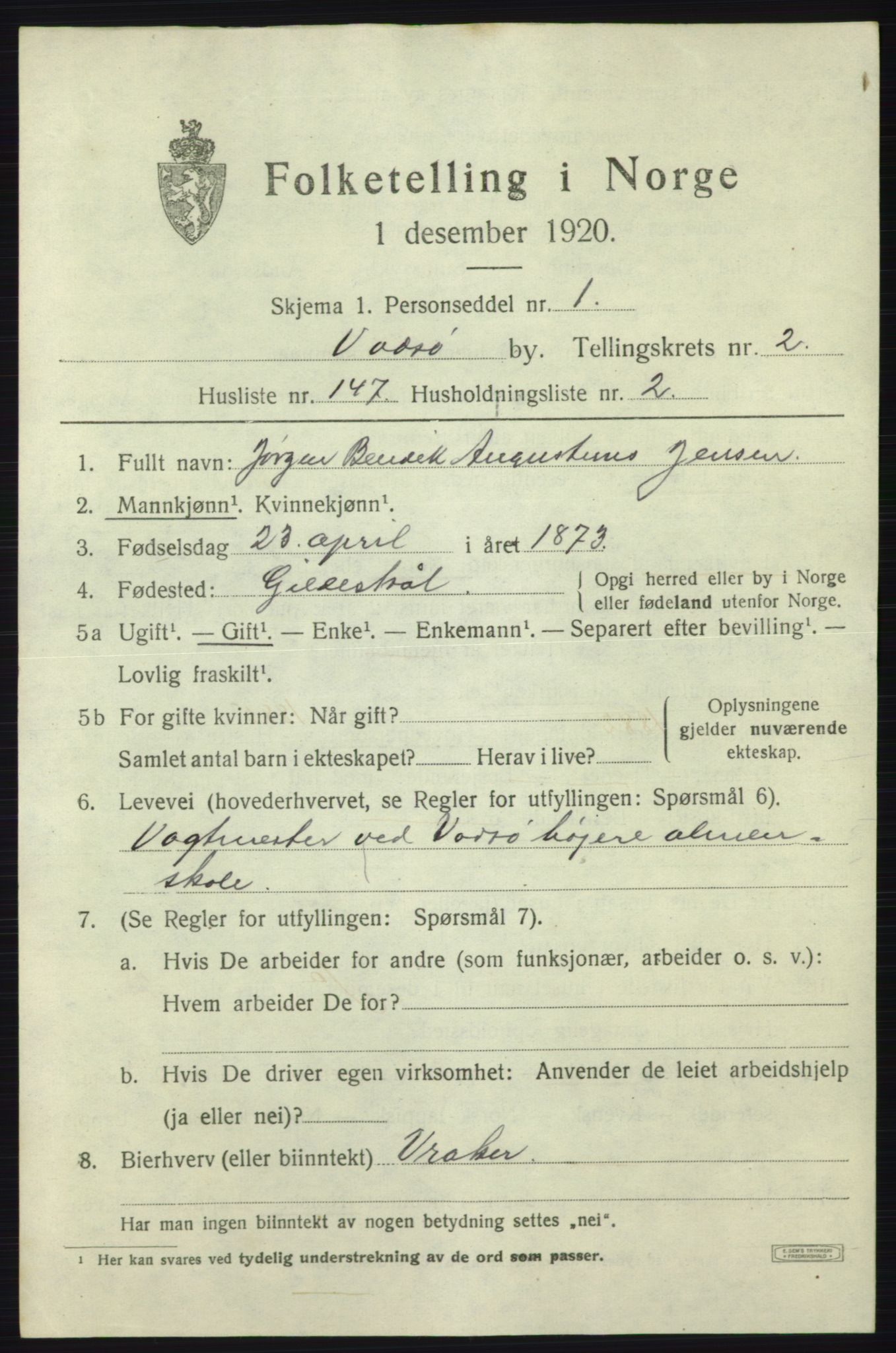 SATØ, 1920 census for Vadsø, 1920, p. 5298