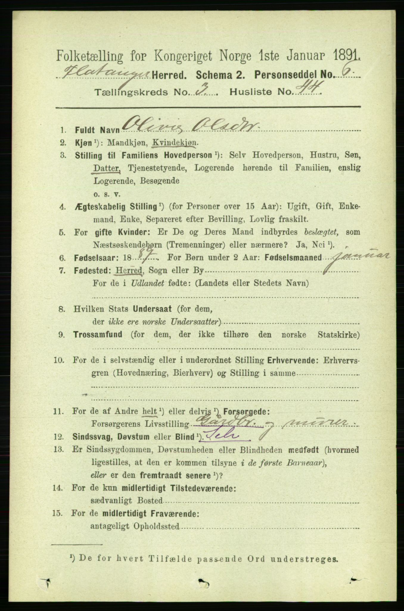 RA, 1891 census for 1749 Flatanger, 1891, p. 1683