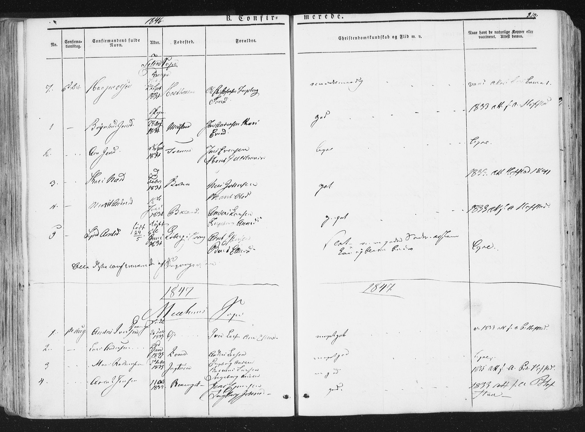 Ministerialprotokoller, klokkerbøker og fødselsregistre - Sør-Trøndelag, AV/SAT-A-1456/691/L1074: Parish register (official) no. 691A06, 1842-1852, p. 219