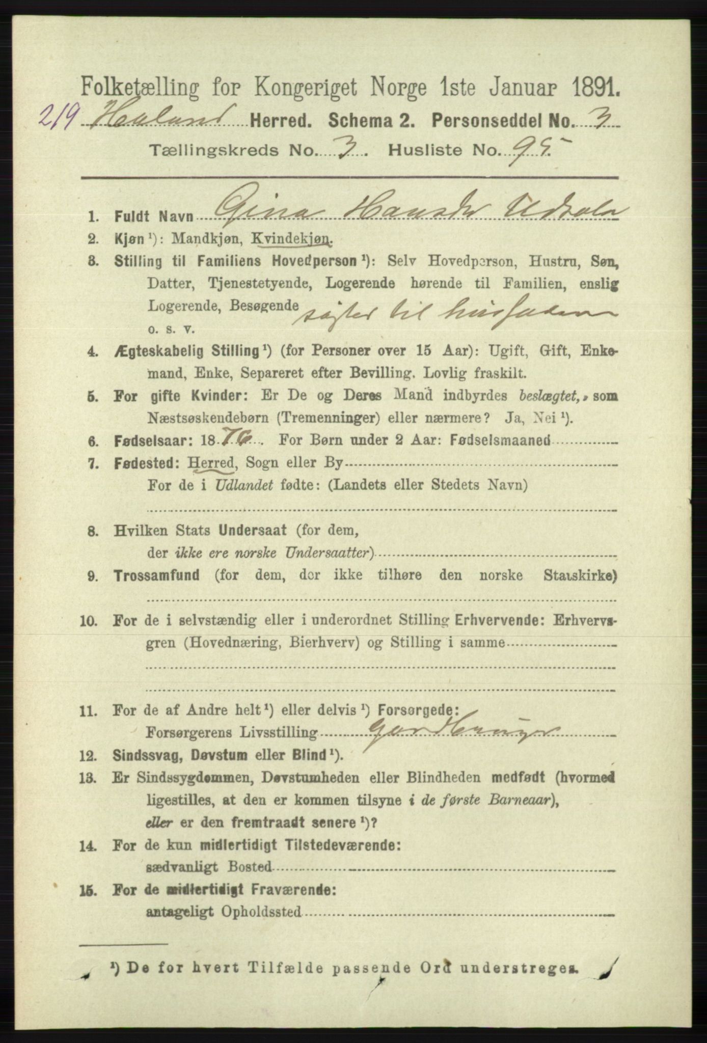 RA, 1891 census for 1124 Haaland, 1891, p. 2277