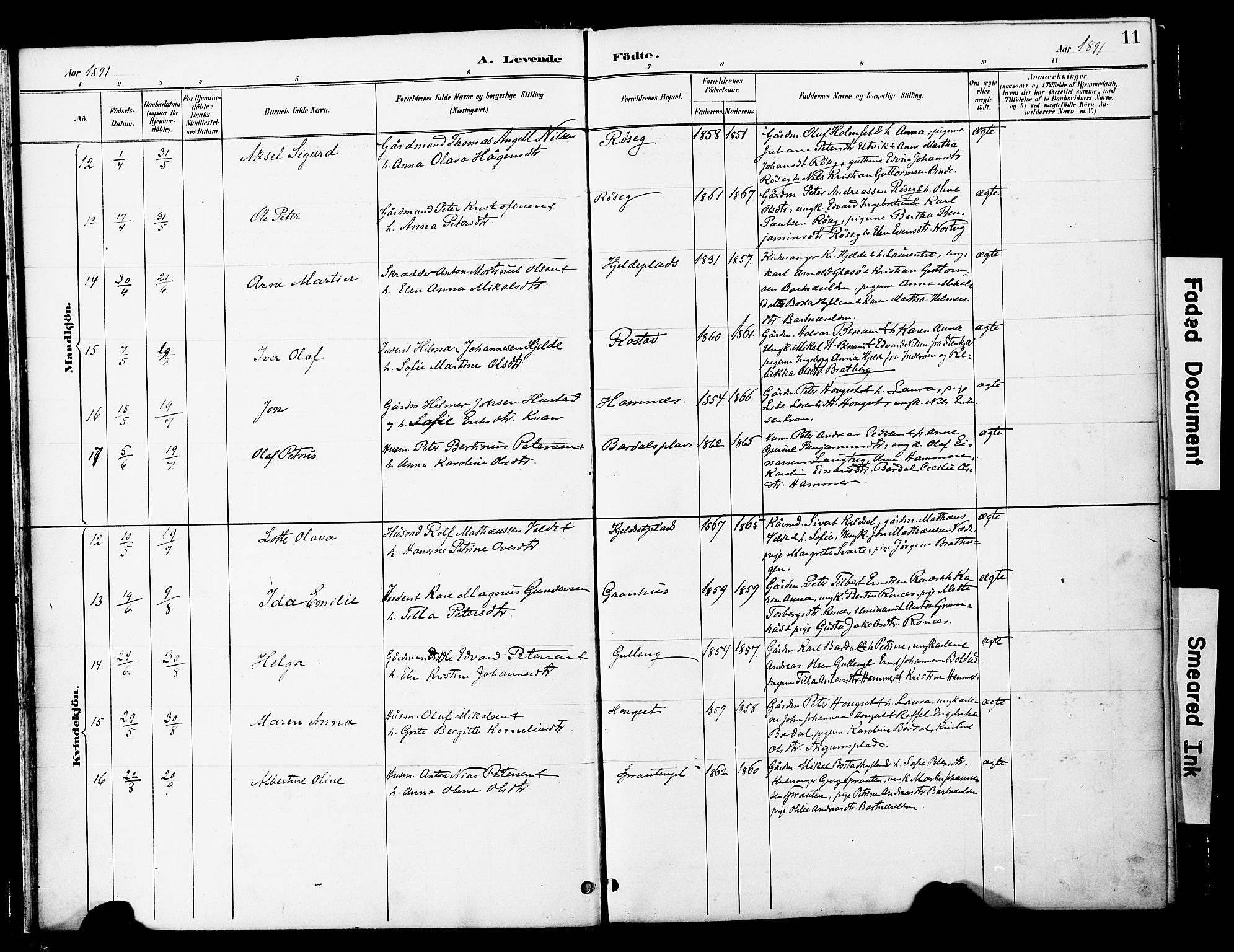 Ministerialprotokoller, klokkerbøker og fødselsregistre - Nord-Trøndelag, SAT/A-1458/741/L0396: Parish register (official) no. 741A10, 1889-1901, p. 11