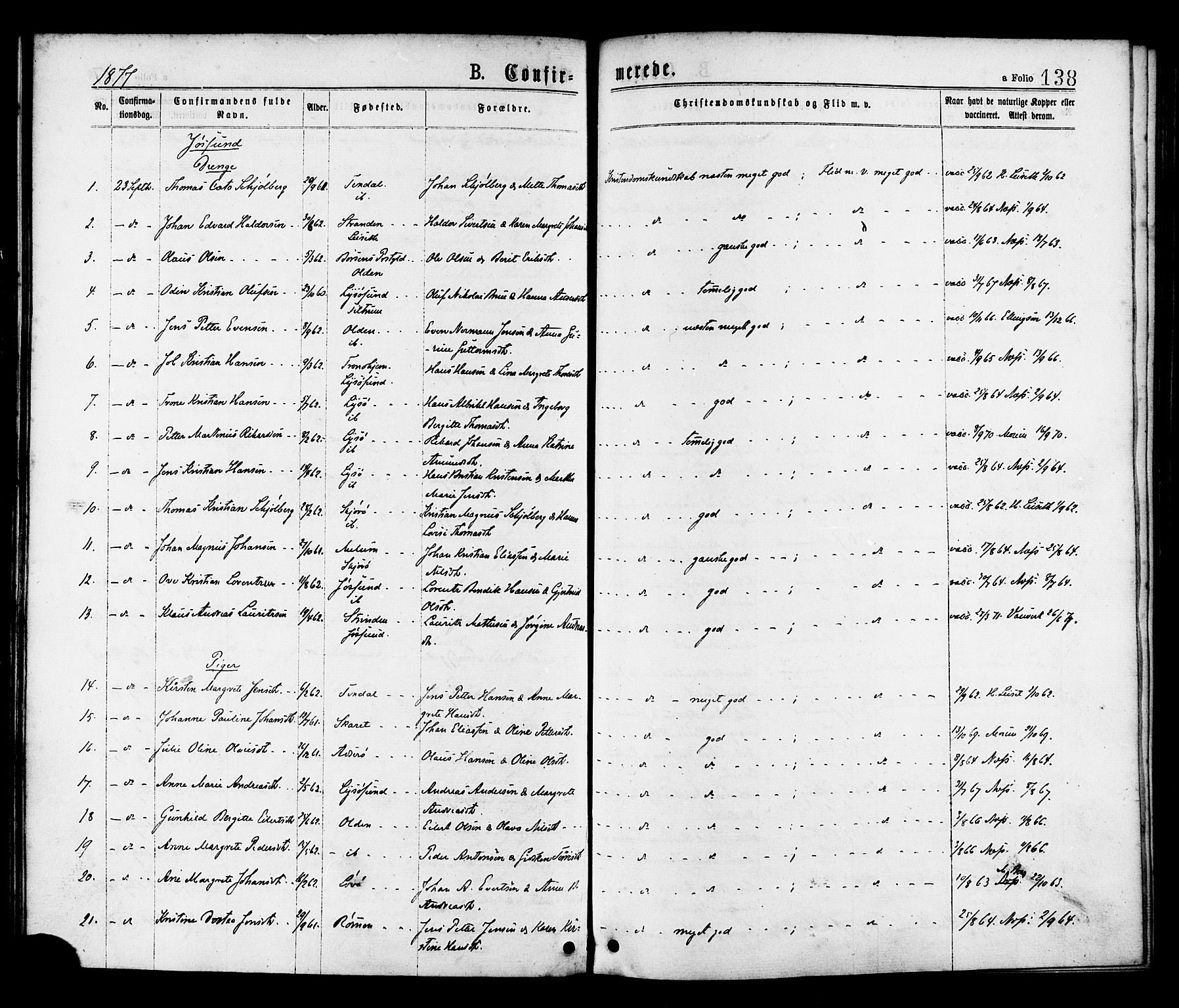 Ministerialprotokoller, klokkerbøker og fødselsregistre - Sør-Trøndelag, SAT/A-1456/655/L0679: Parish register (official) no. 655A08, 1873-1879, p. 138