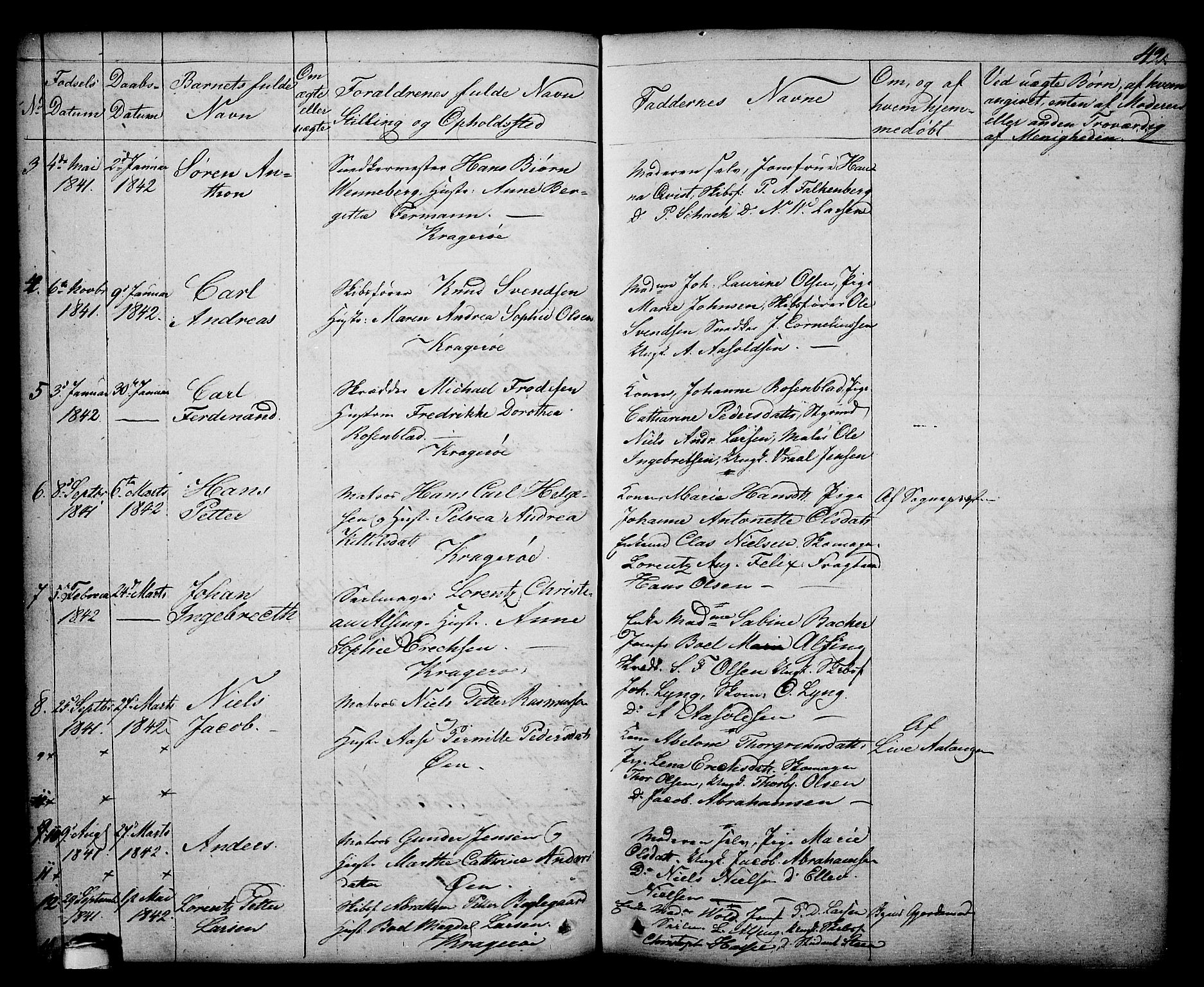 Kragerø kirkebøker, SAKO/A-278/G/Ga/L0003: Parish register (copy) no. 3, 1832-1852, p. 42