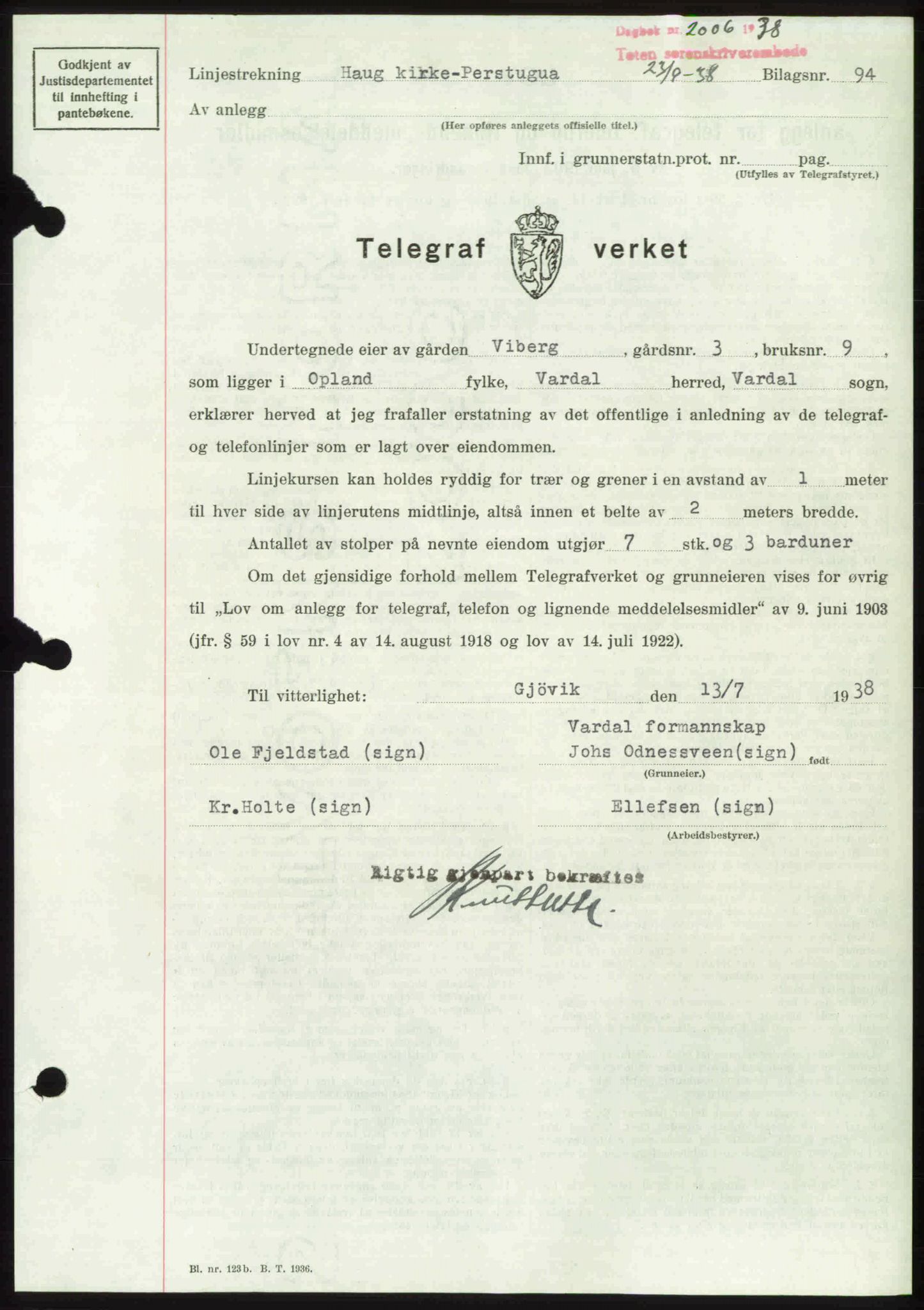 Toten tingrett, SAH/TING-006/H/Hb/Hbc/L0004: Mortgage book no. Hbc-04, 1938-1938, Diary no: : 2006/1938