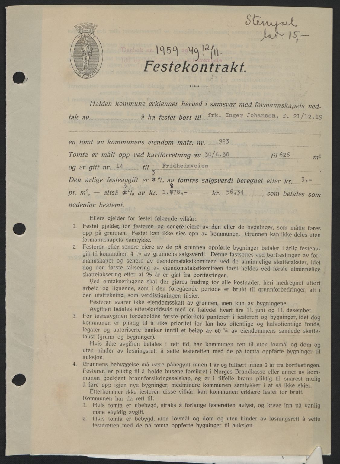 Idd og Marker sorenskriveri, AV/SAO-A-10283/G/Gb/Gbb/L0013: Mortgage book no. A13, 1949-1950, Diary no: : 1959/1949