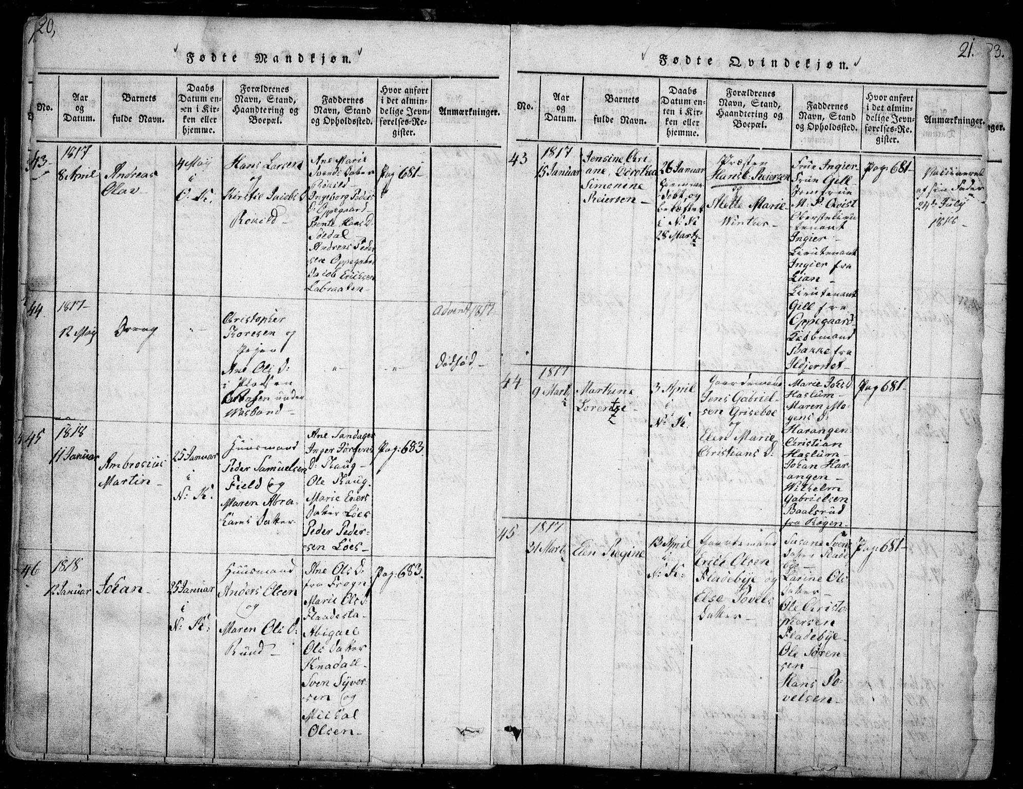 Nesodden prestekontor Kirkebøker, AV/SAO-A-10013/F/Fa/L0006: Parish register (official) no. I 6, 1814-1847, p. 20-21