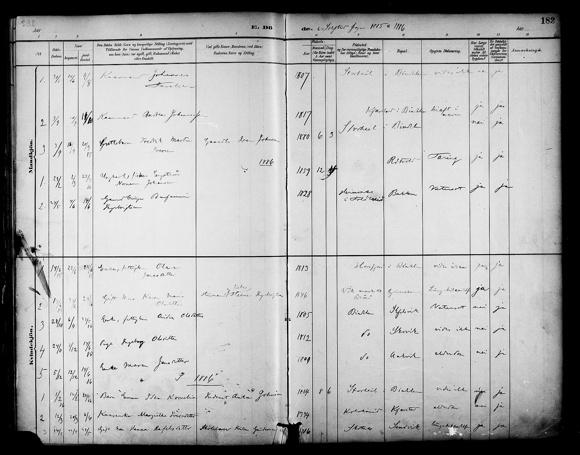 Ministerialprotokoller, klokkerbøker og fødselsregistre - Nordland, AV/SAT-A-1459/810/L0151: Parish register (official) no. 810A10 /2, 1885-1895, p. 182