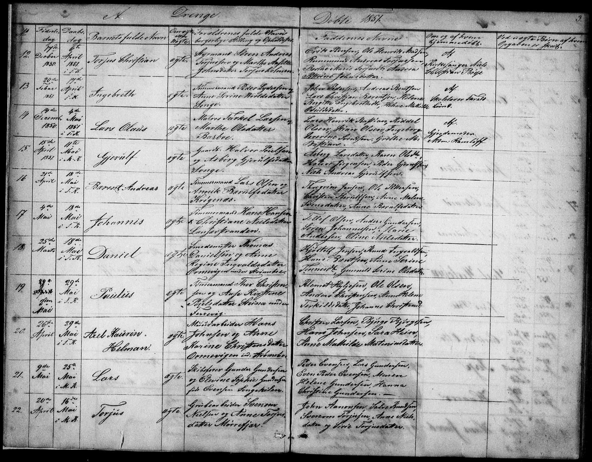 Tromøy sokneprestkontor, AV/SAK-1111-0041/F/Fb/L0002: Parish register (copy) no. B 2, 1851-1858, p. 3