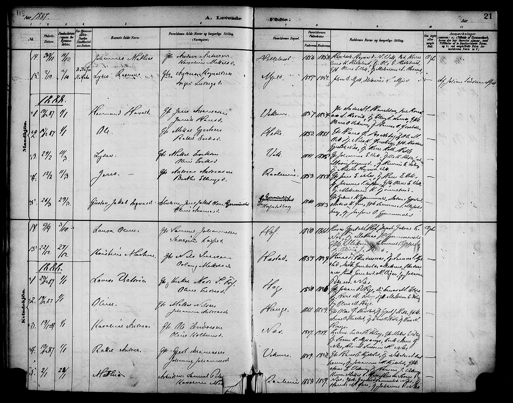 Gaular sokneprestembete, AV/SAB-A-80001/H/Haa: Parish register (official) no. D 1, 1882-1899, p. 21