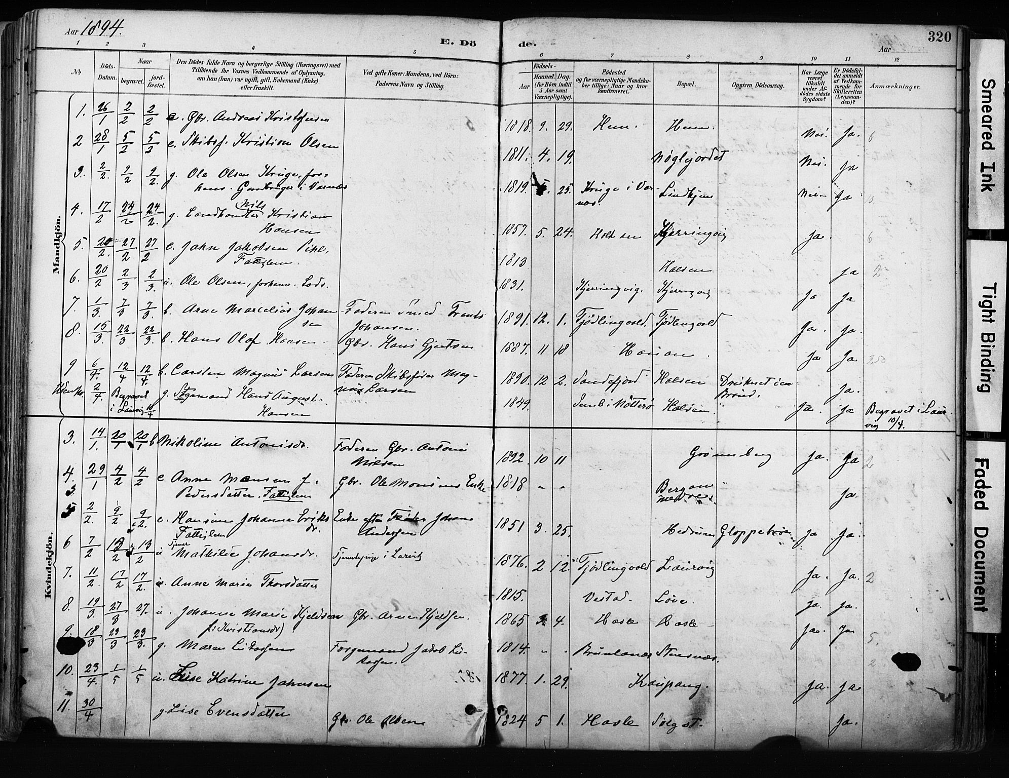 Tjølling kirkebøker, AV/SAKO-A-60/F/Fa/L0009: Parish register (official) no. 9, 1887-1905, p. 320