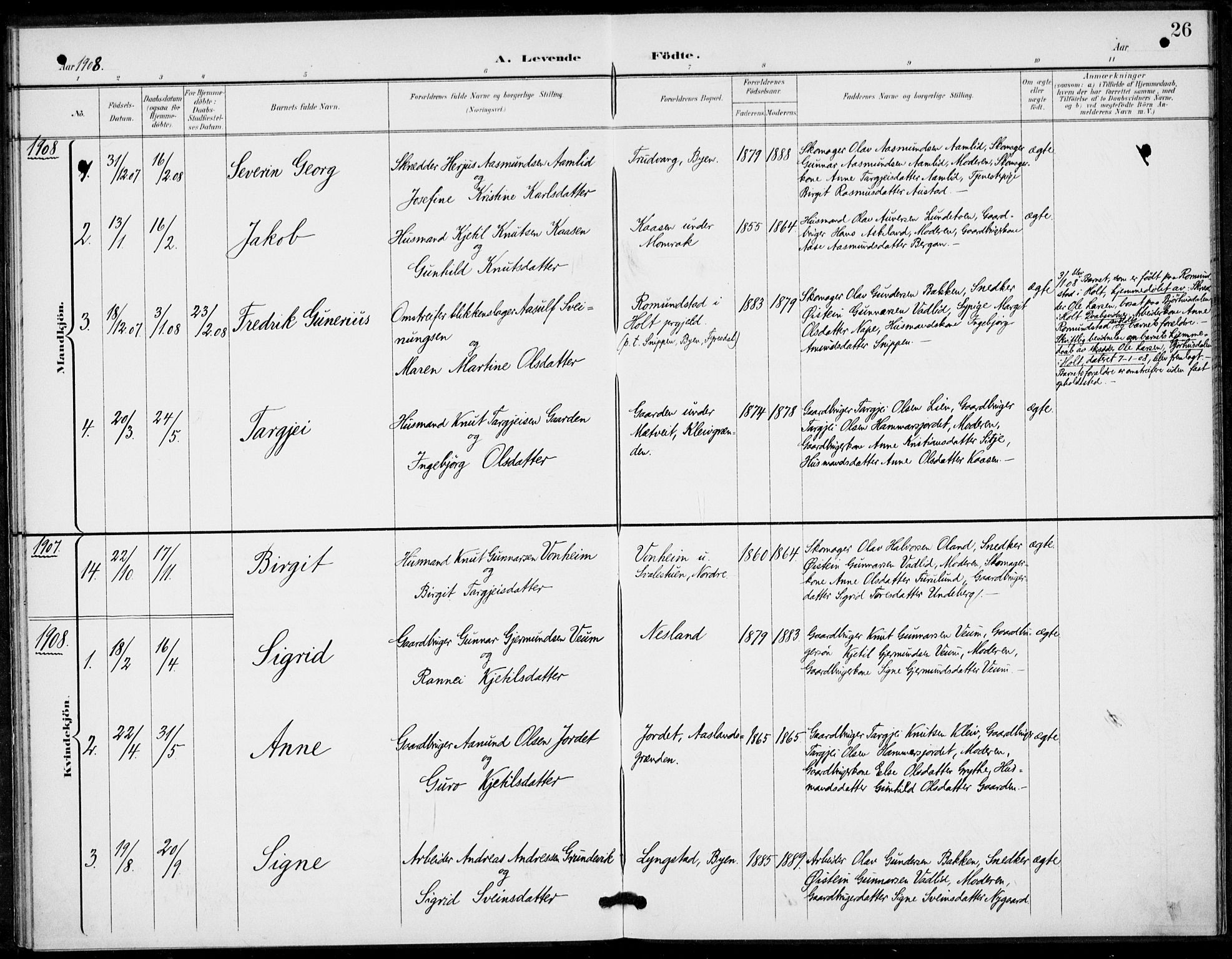 Fyresdal kirkebøker, SAKO/A-263/F/Fa/L0008: Parish register (official) no. I 8, 1899-1914, p. 26