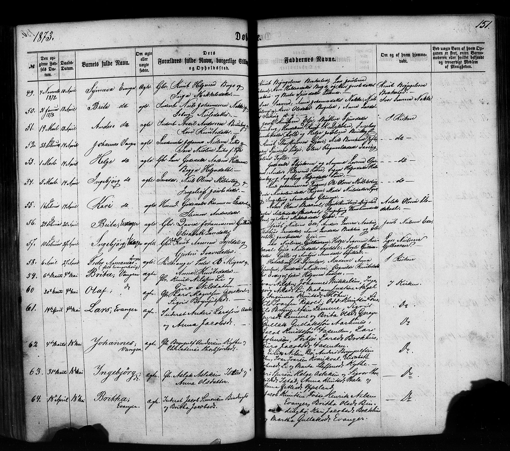 Voss sokneprestembete, AV/SAB-A-79001/H/Haa: Parish register (official) no. A 17, 1863-1886, p. 151