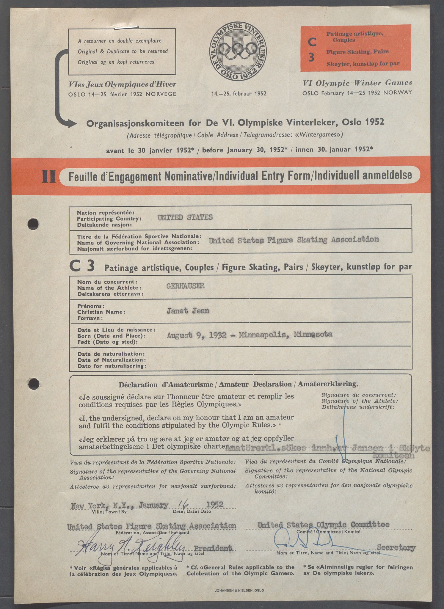 Organisasjonskomiteen for de VI. olympiske vinterleker, OBA/A-20130/H/Ha, 1951-1952, p. 1341